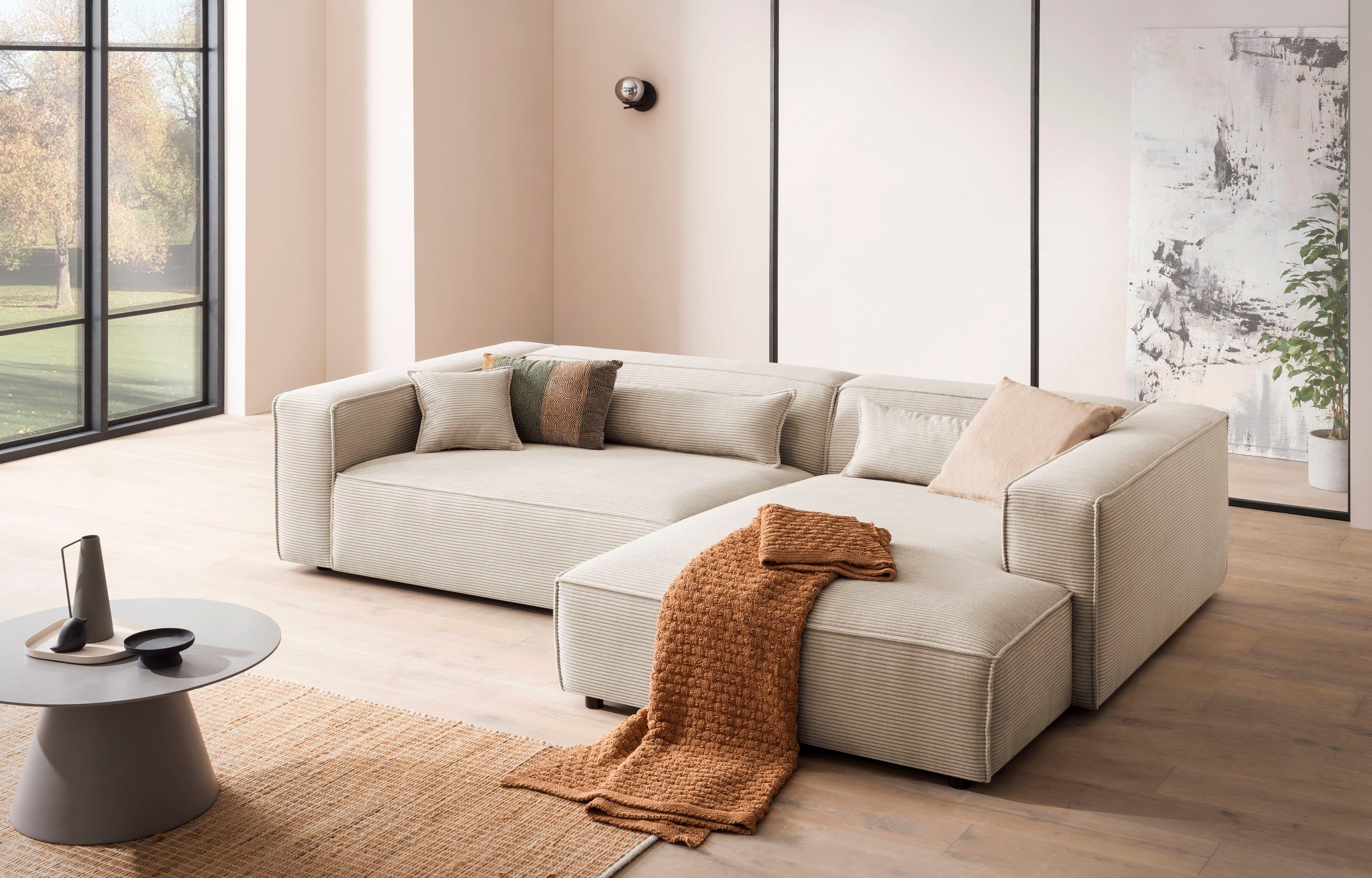 LeGer Home by Lena Gercke Hoekbank PIARA XXL, Big-sofa in cord of linnenlook, L-vorm, met biesnaad