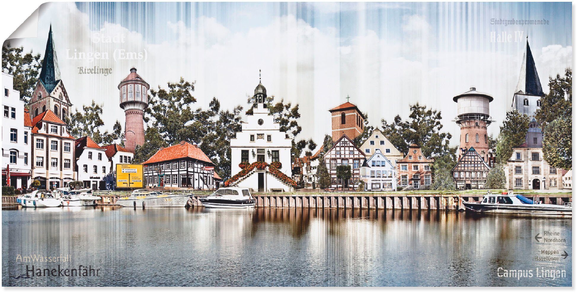 Artland Artprint Lingen Eems skyline collage in vele afmetingen & productsoorten -artprint op linnen, poster, muursticker / wandfolie ook geschikt voor de badkamer (1 stuk)