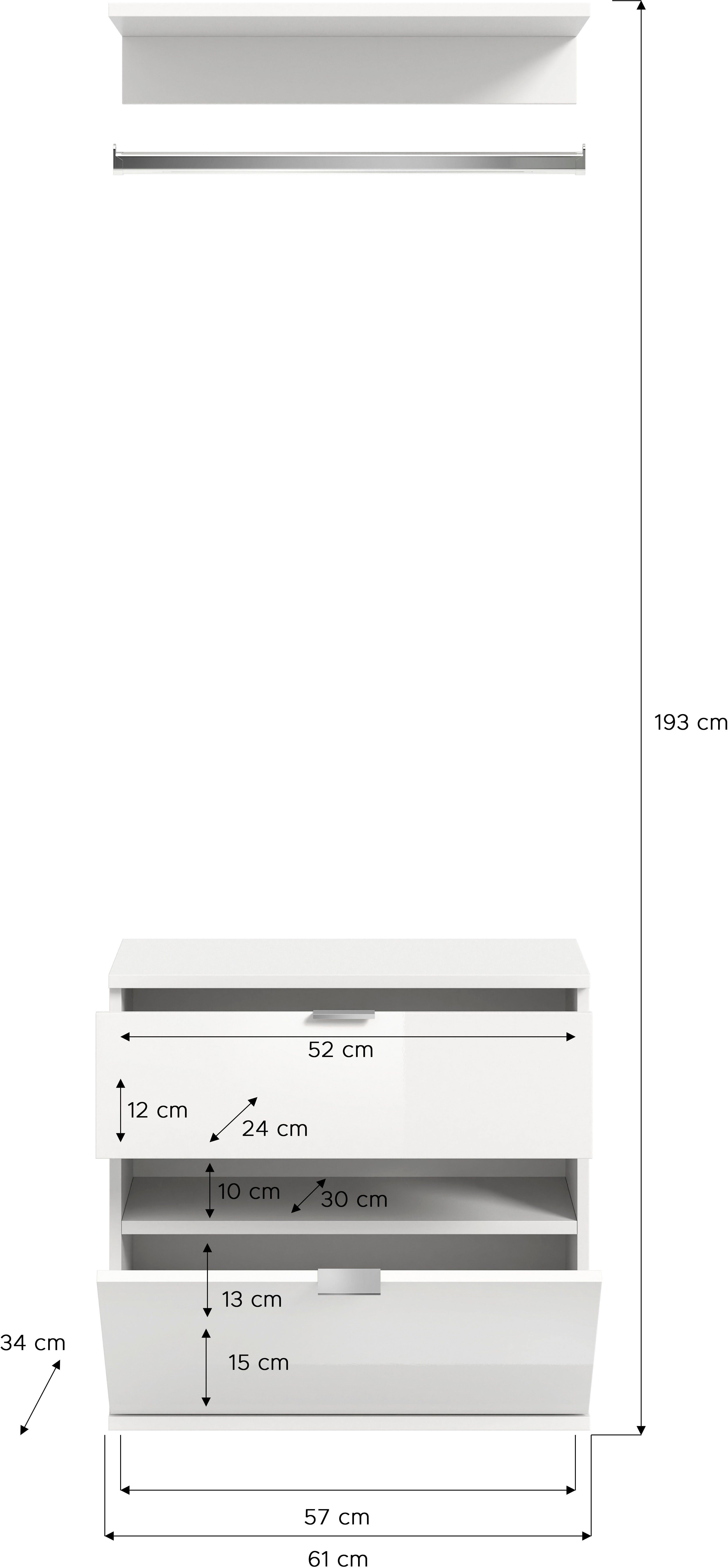 INOSIGN Halmeubelset Trondheim, Breedte 61 cm, bestaande uit Commode, Kledingstang & Plank (3-delig)