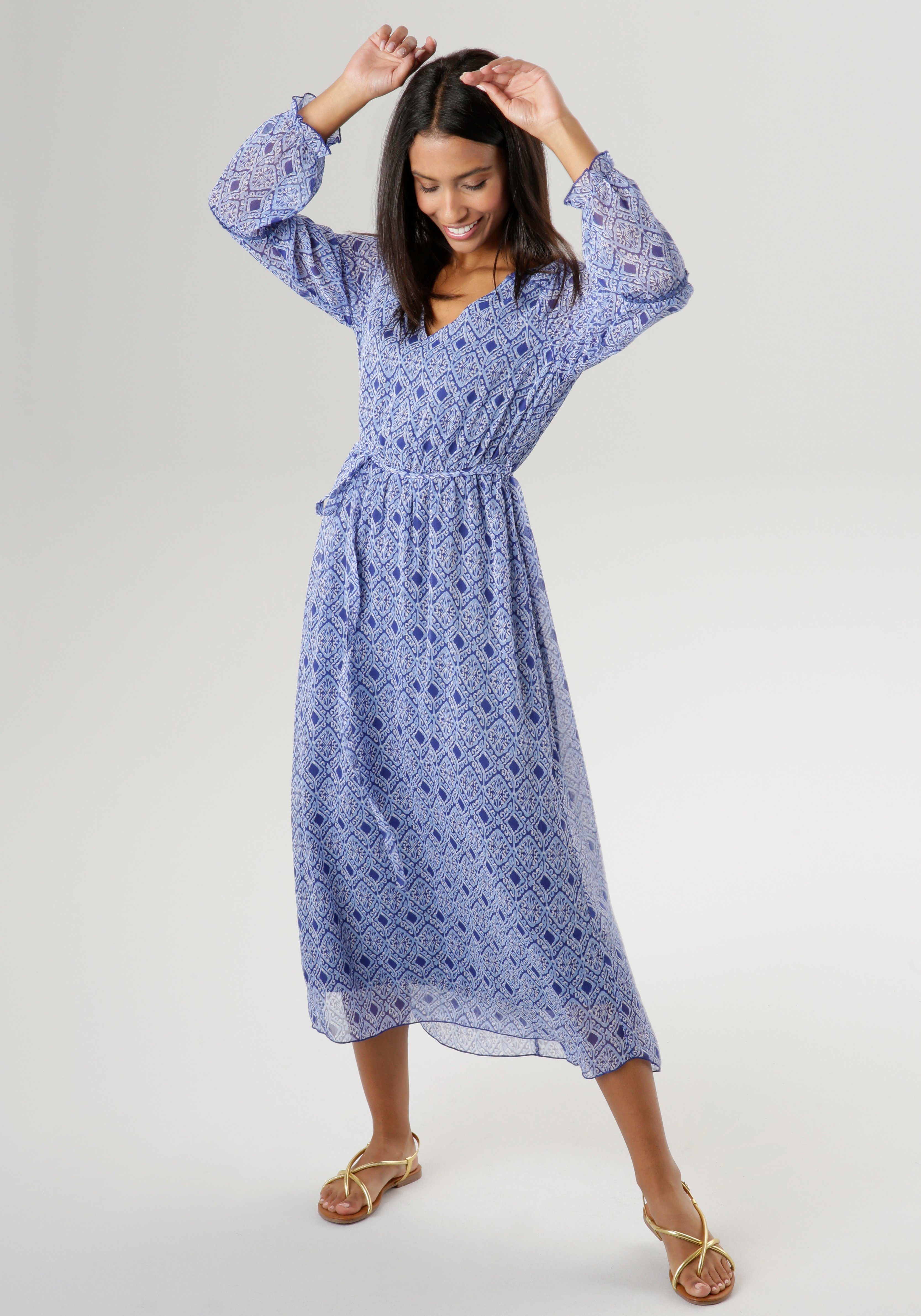 Aniston SELECTED Maxi-jurk met kanten details nieuwe collectie (Met een afneembare bindceintuur)