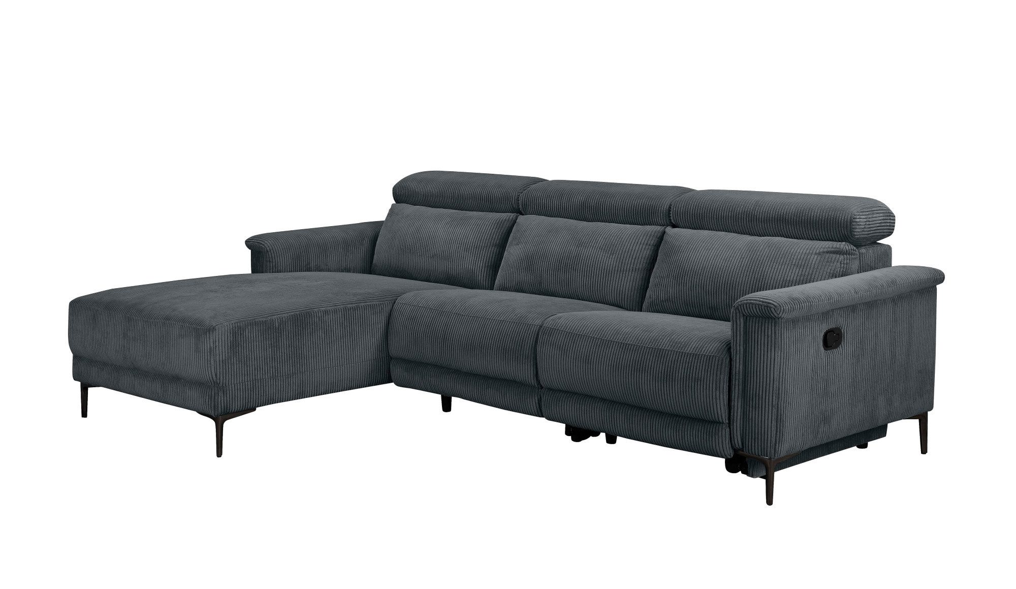 Places of Style Hoekbank Lund in cord, L-vorm, 261 cm, handmatige en elektrische relaxfunctie