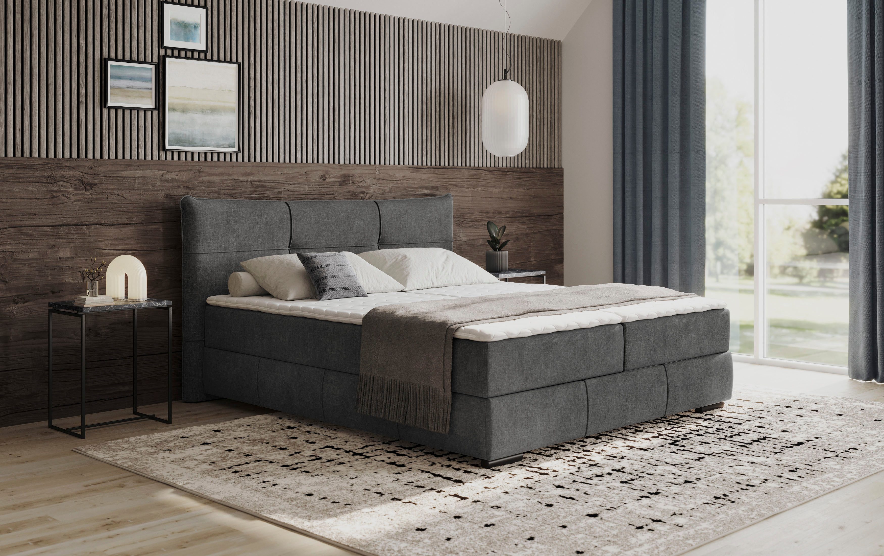 Mr. Couch Boxspring Brewdley met bedkist, incl. matras Topmatras en sierkussen, in verschillende hardheden beschikbaar boxsprings grijs