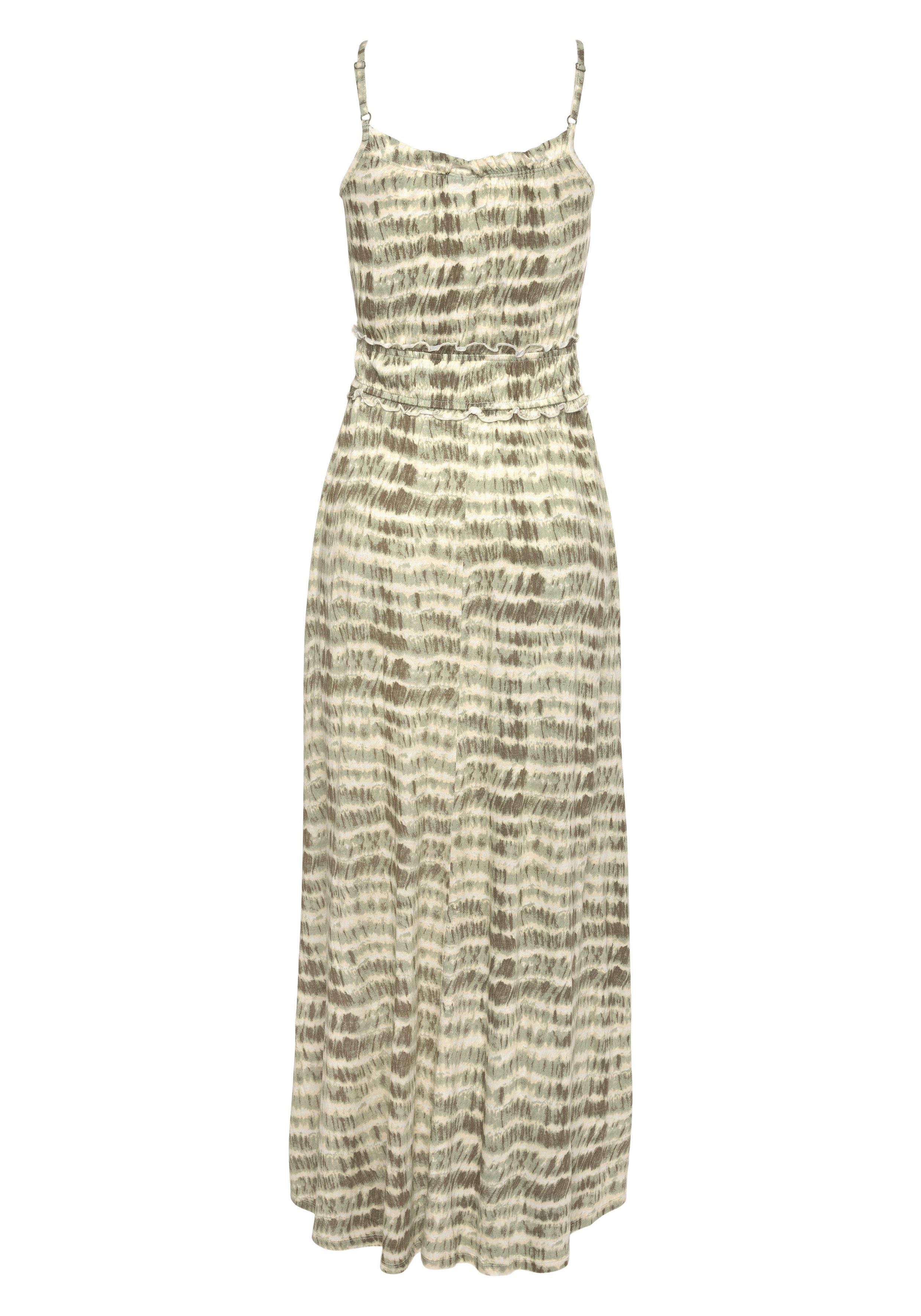 Lascana Maxi-jurk met ruchesdetails en elastiek in de taille, zomerjurk, strandjurk