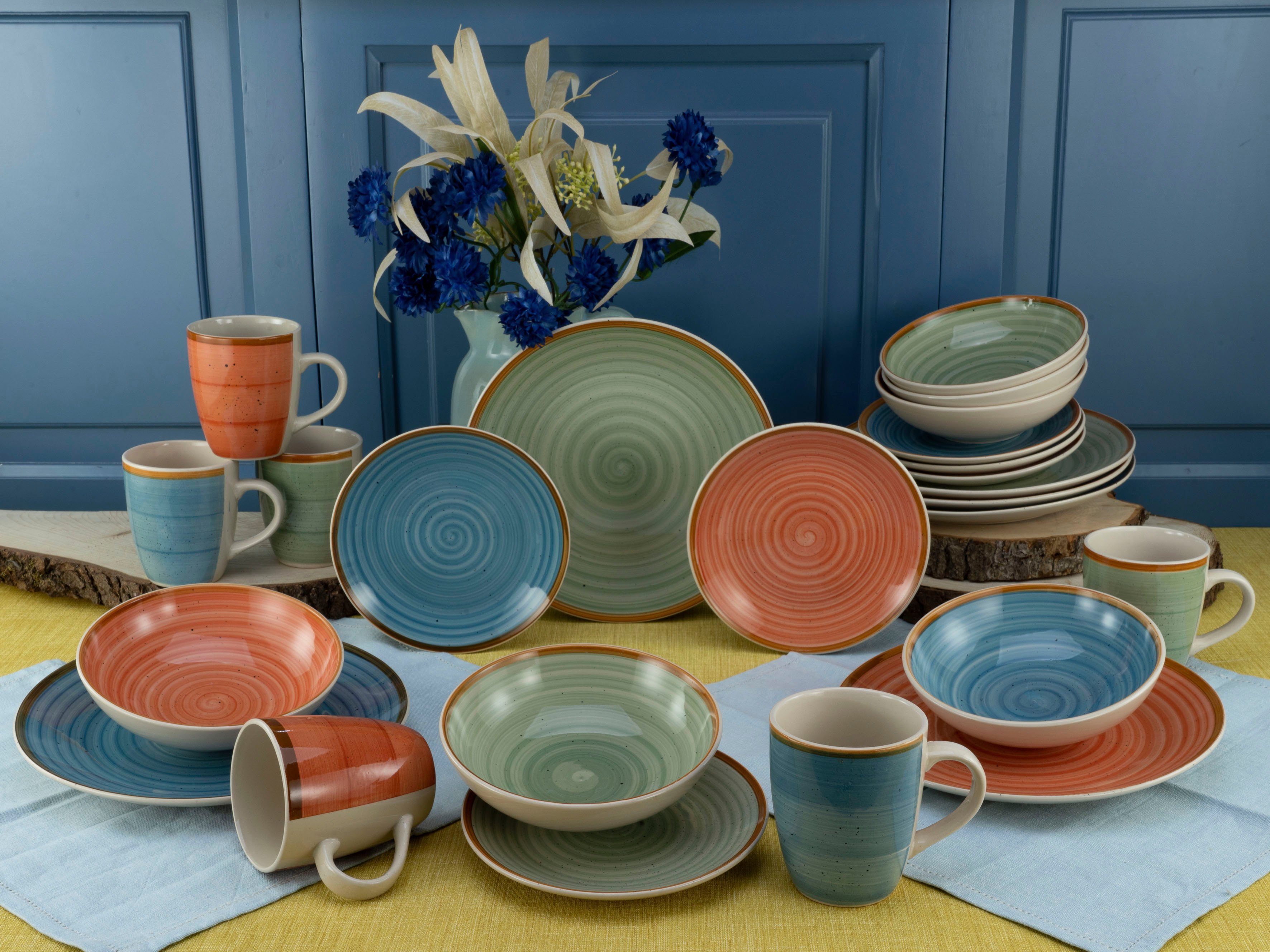 CreaTable Combi-servies Servies-set Country Servies, spiraaldecoratie, 24 delen, voor 6 personen (set, 24-delig)