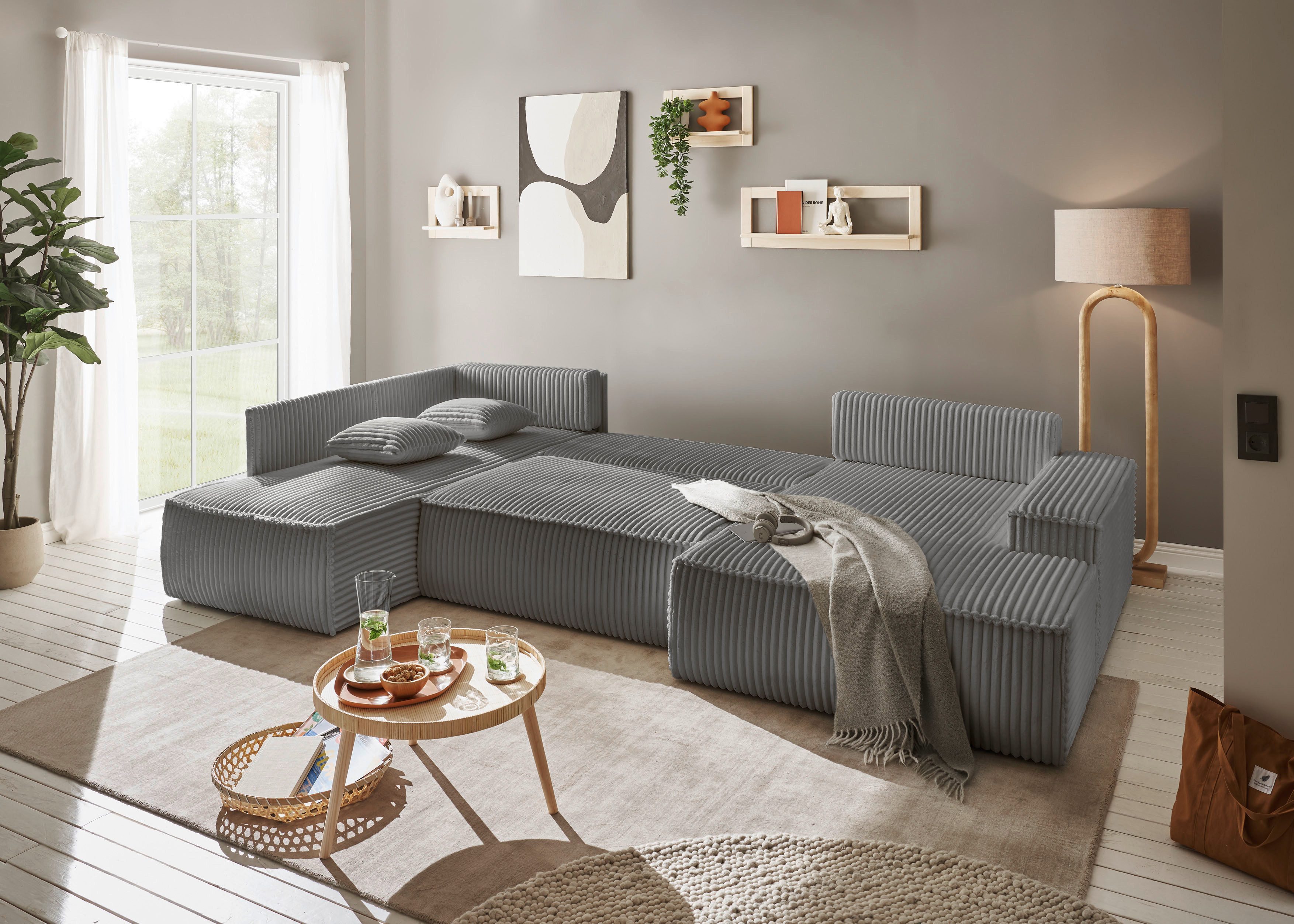 andas Zithoek FINNLEY U-model XXL 329 cm, bedbank, slaapfunctie m. bedkist