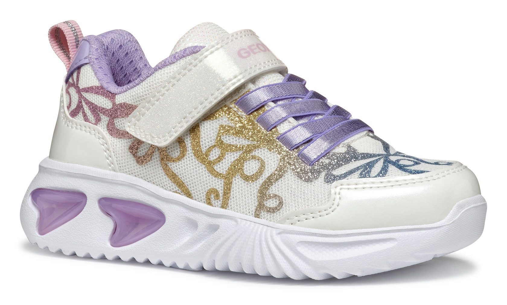 Geox Sneakers J ASSISTER GIRL knipperschoen , klittenbandschoen met kleurrijke glitterstrikpatroon en knipperfunctie