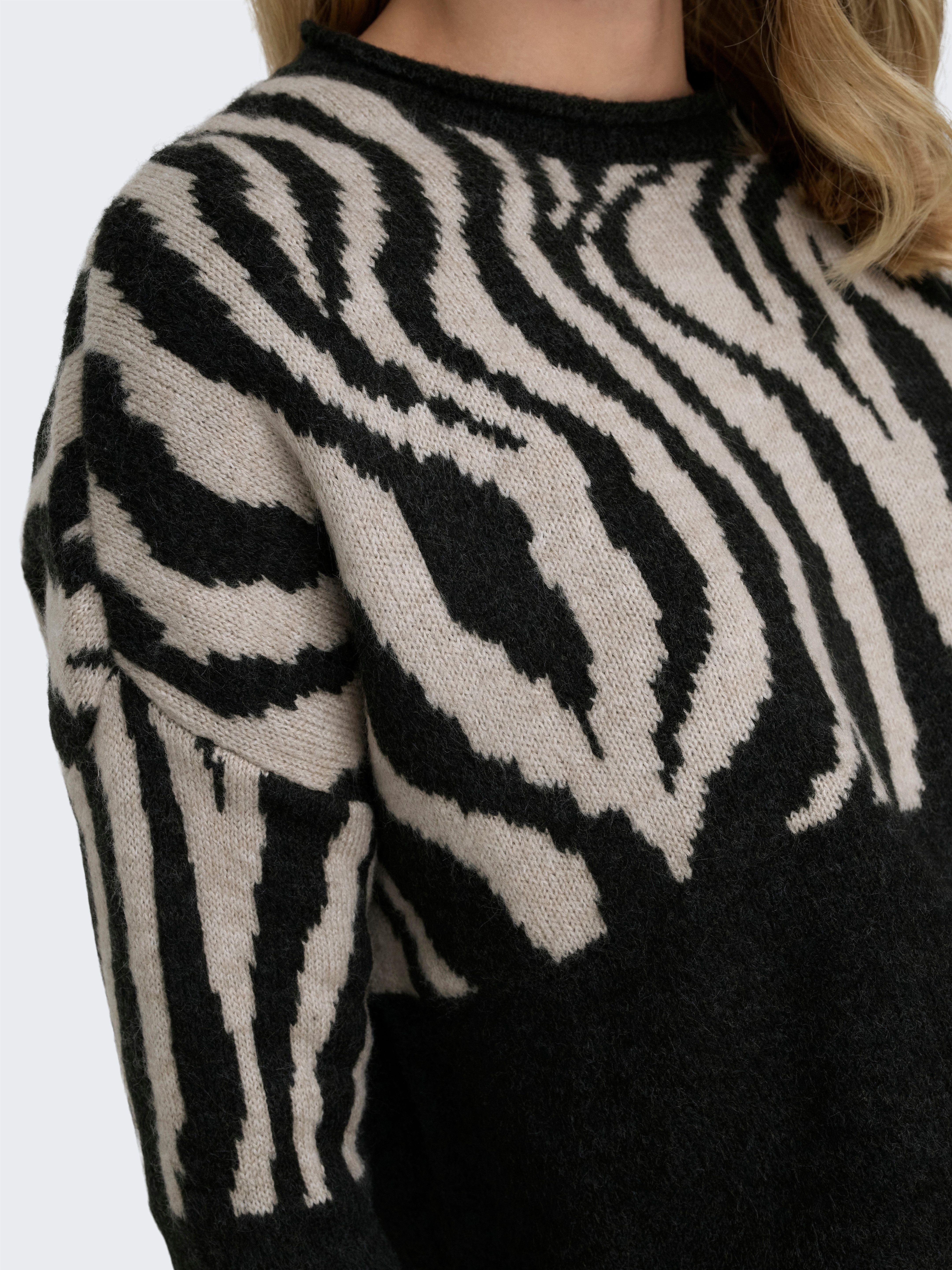 Only Trui met ronde hals ONLJADE ZEBRA LS O-NECK CC KNT