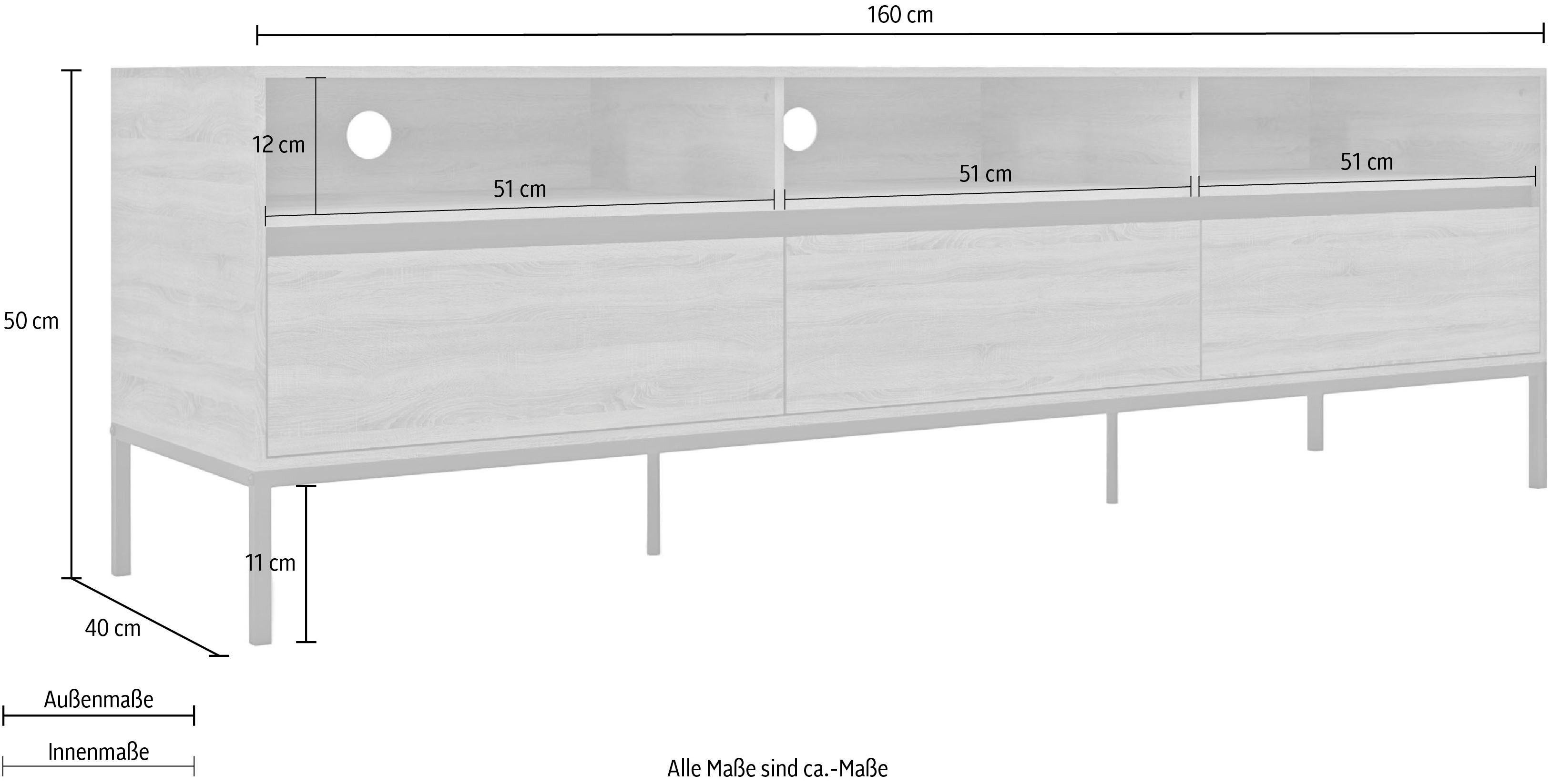 INOSIGN Tv-meubel Bari Commode met 3 lades en 3 kabeldoorvoeren, breedte 160 cm