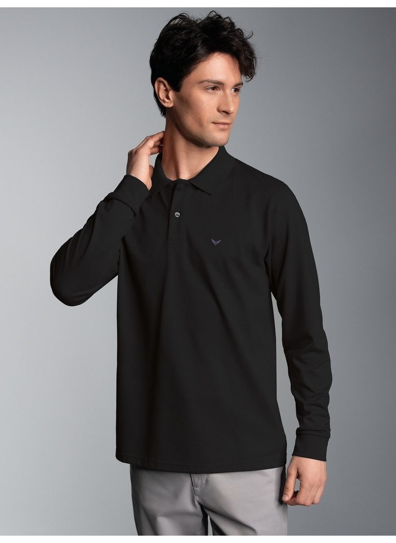Trigema Poloshirt TRIGEMA lange mouw poloshirt met mouwboorden (1-delig) heren t-shirts maat XL zwart
