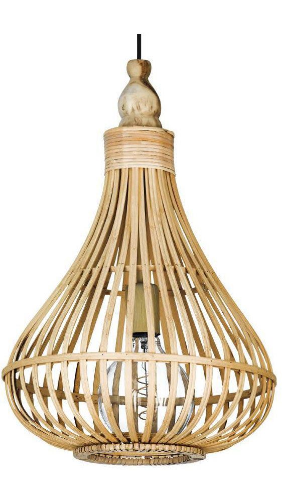 EGLO Hanglamp AMSFIELD Hanglamp, staal, hout in natuurlijke kleuren, eettafellamp, E27, Ø 35 cm (1 stuk)