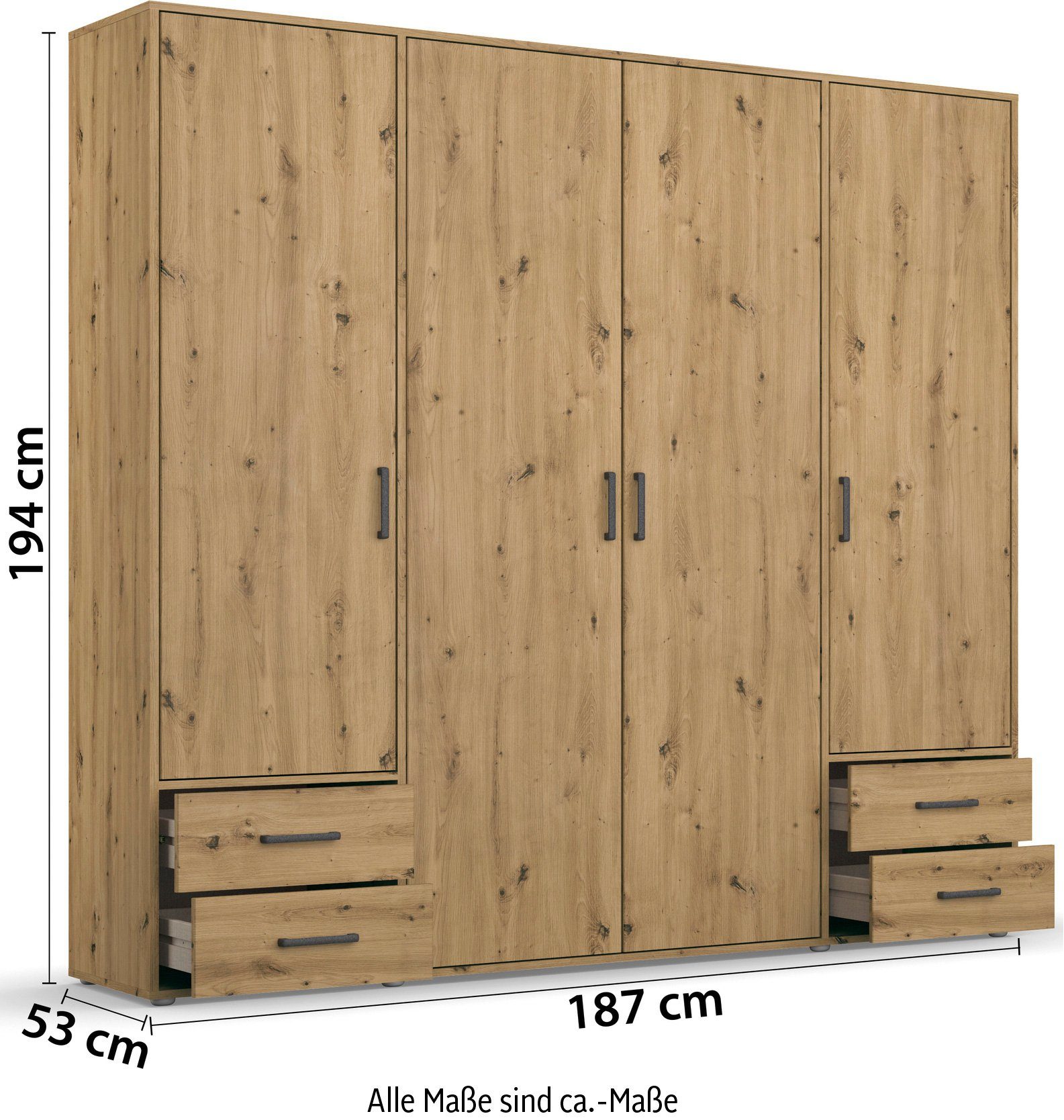 rauch Draaideurkast Kledingkast kast garderobe linnenkast VOYAGER moderne grepen in grijs metallic met buitenlades made in germany
