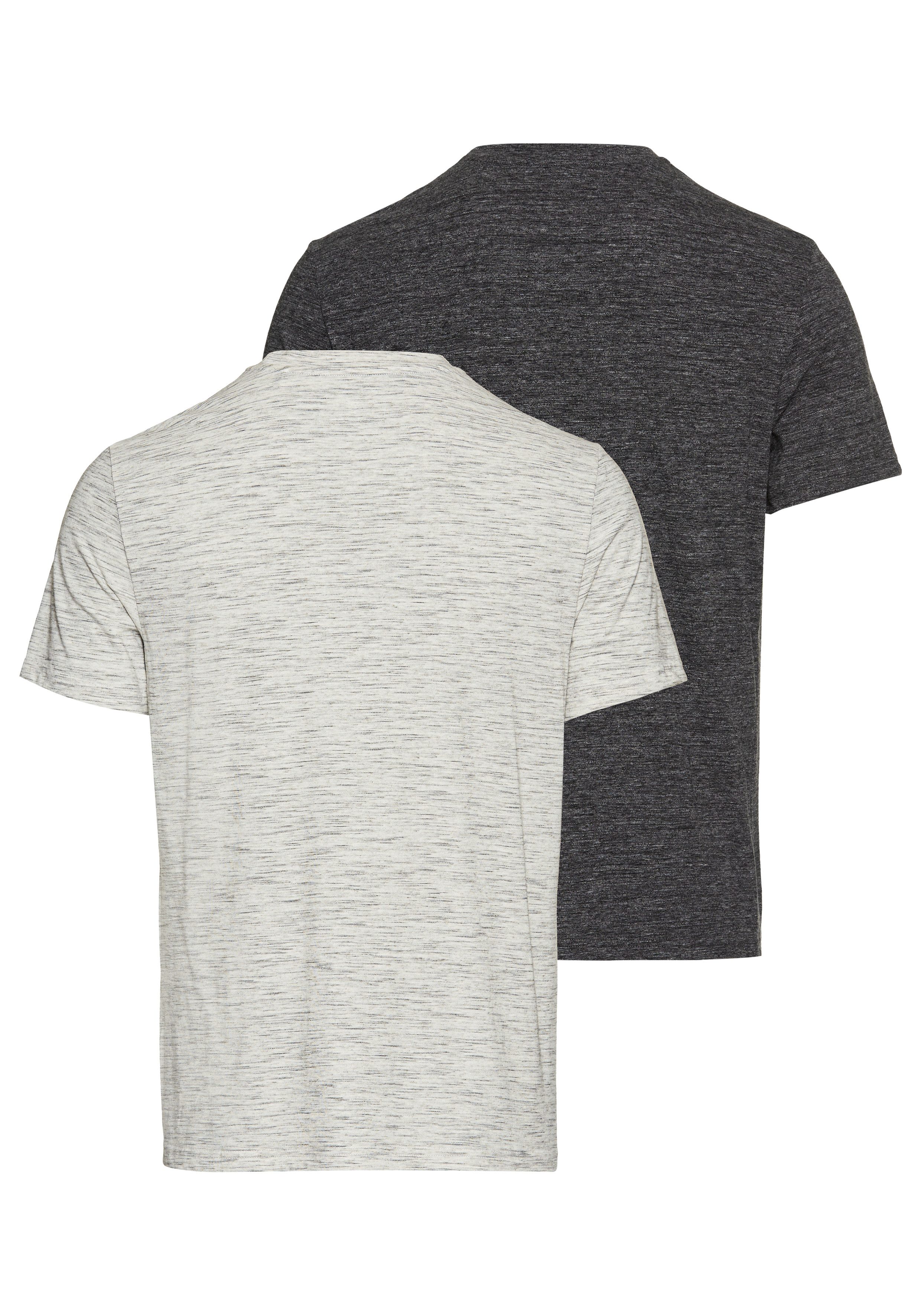 DELMAO T-shirt in hoogwaardige melange-look met subtiele logo-borduursel (set, 2 stuks)