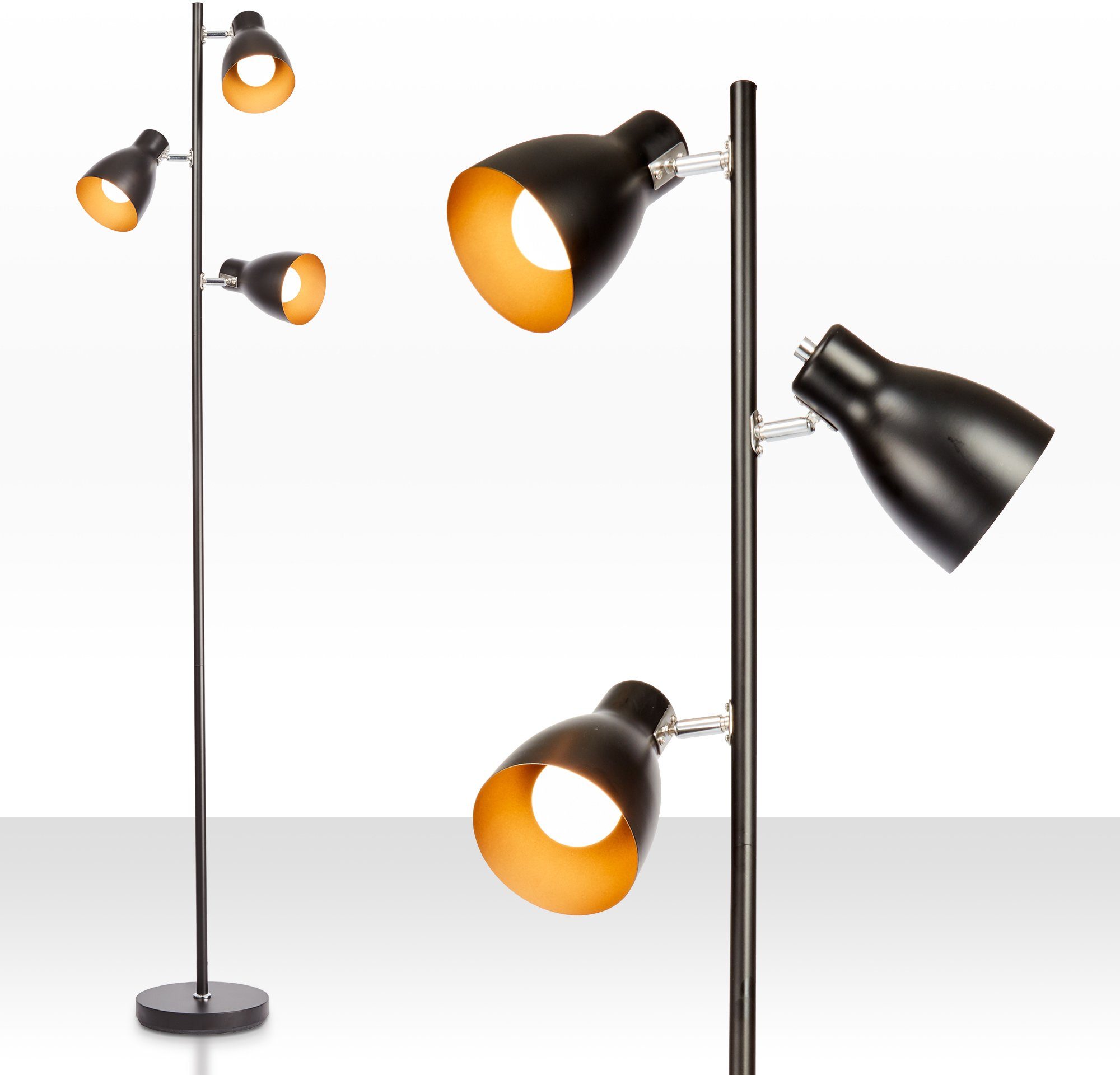 B.K.Licht Staande lamp LED vloerlamp design retro vintage metaal zwart-goudkleur