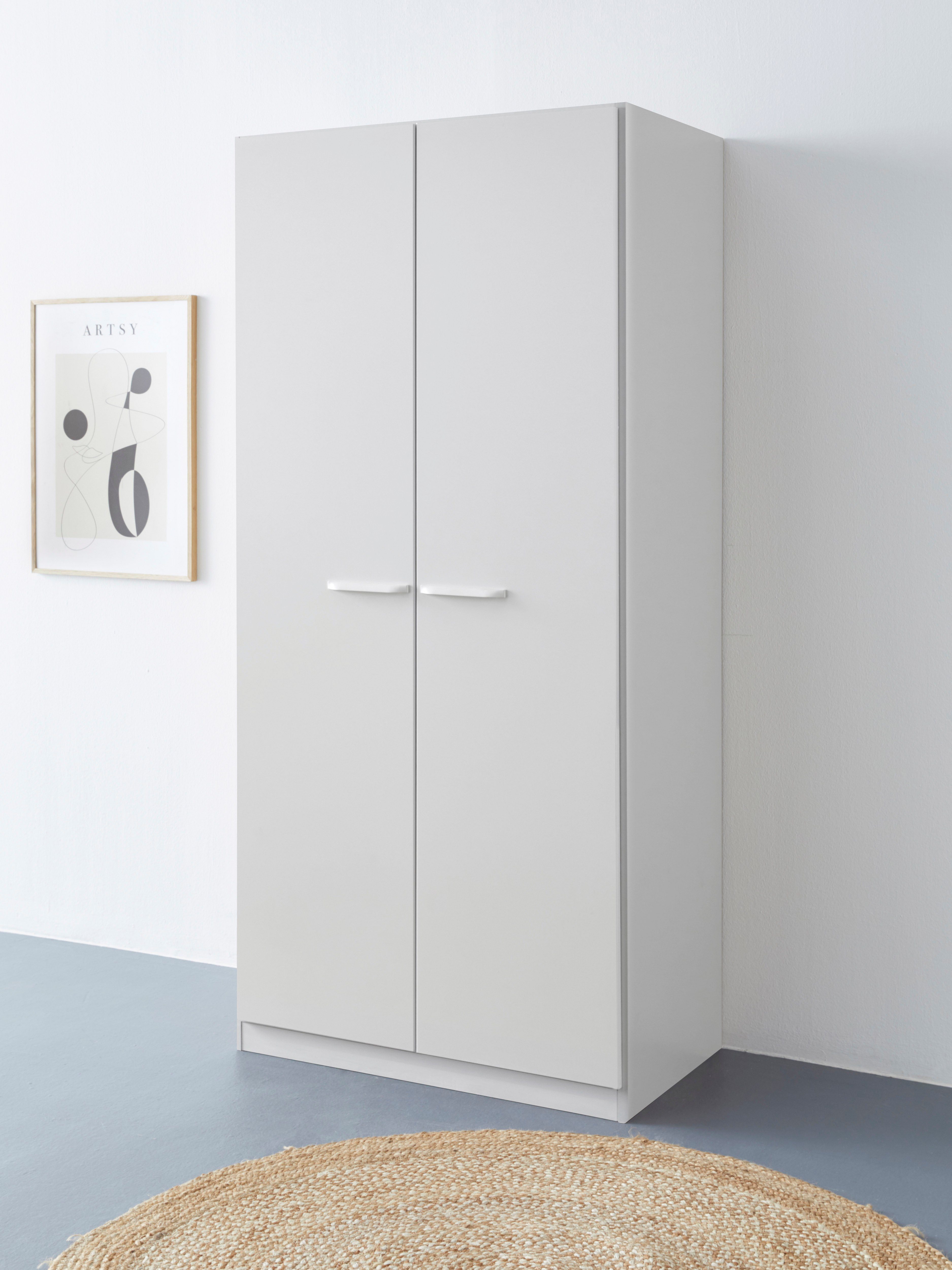 Draaideurkast Kledingkast VANDOR in drie breedtes, hoogte 197 cm, grepen in grijs metallic made in germany