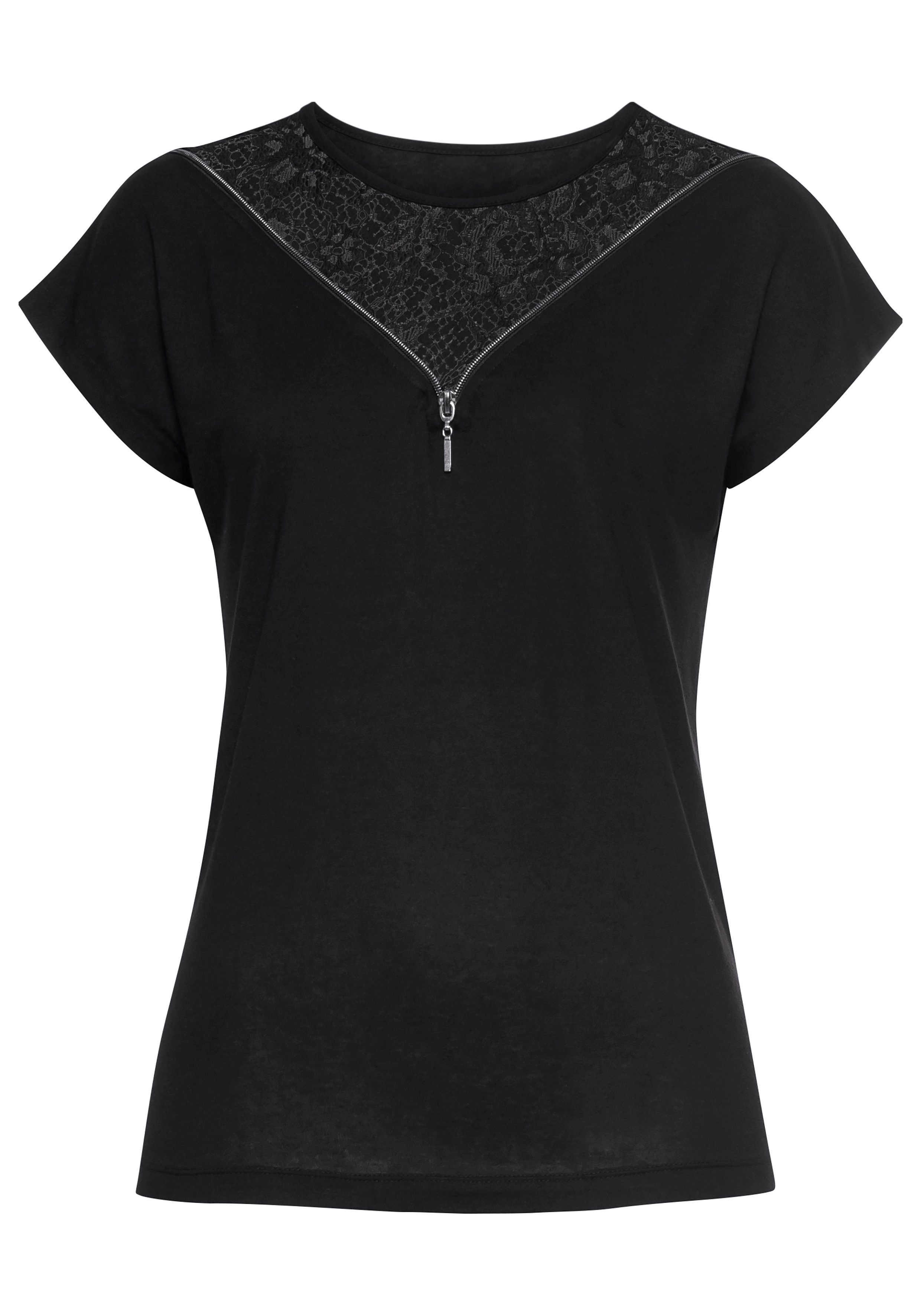 Melrose Shirt met korte mouwen met ingesneden mouwen, comfortabele pasvorm, met fijne kant