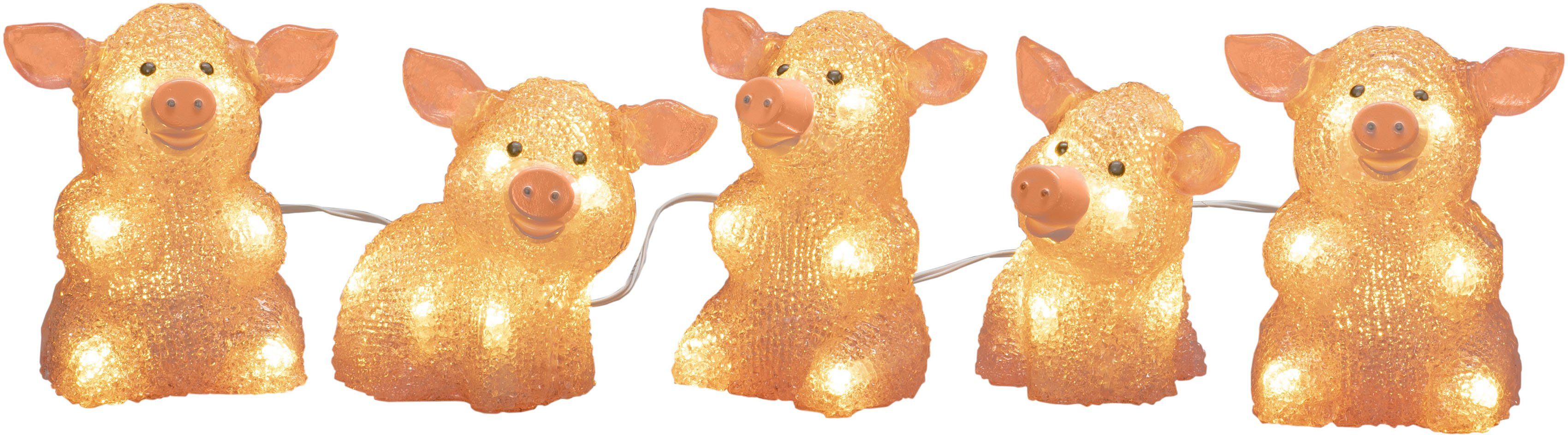 KONSTSMIDE Led-lichtsnoer Kerstversiering buiten Led acryl varkens set van 5, pink, 40 warmwitte dioden (1 stuk)