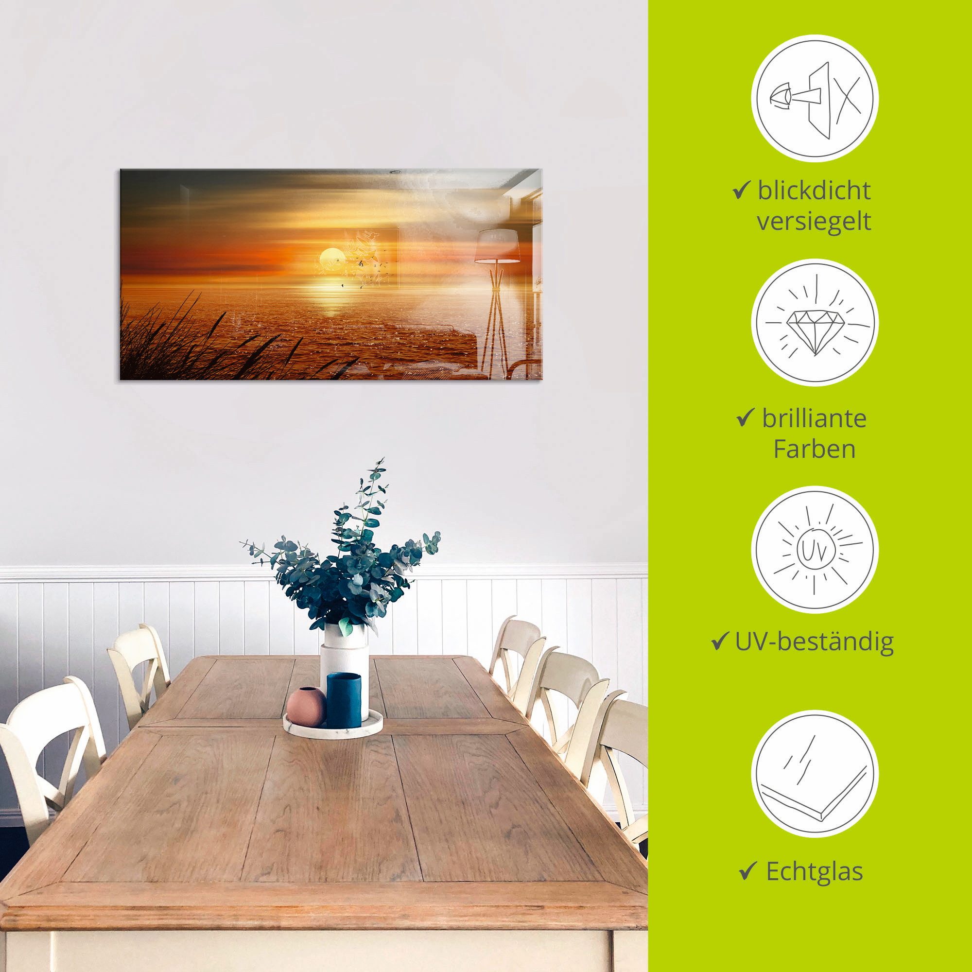 Artland Print op glas Zonsondergang boven de zee
