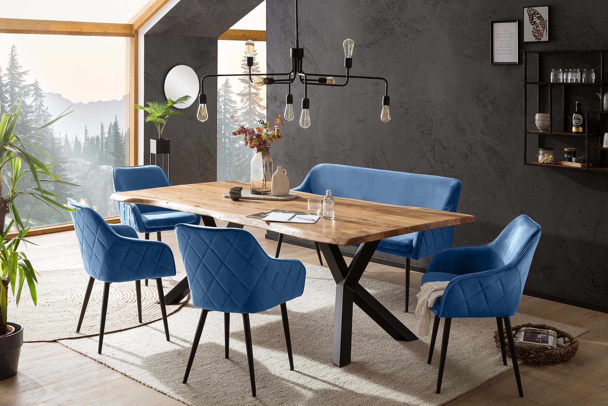 SalesFever Eethoek Rugvlak met ingewikkelde ruitstepping (set, 6-delig) eethoeken blauw