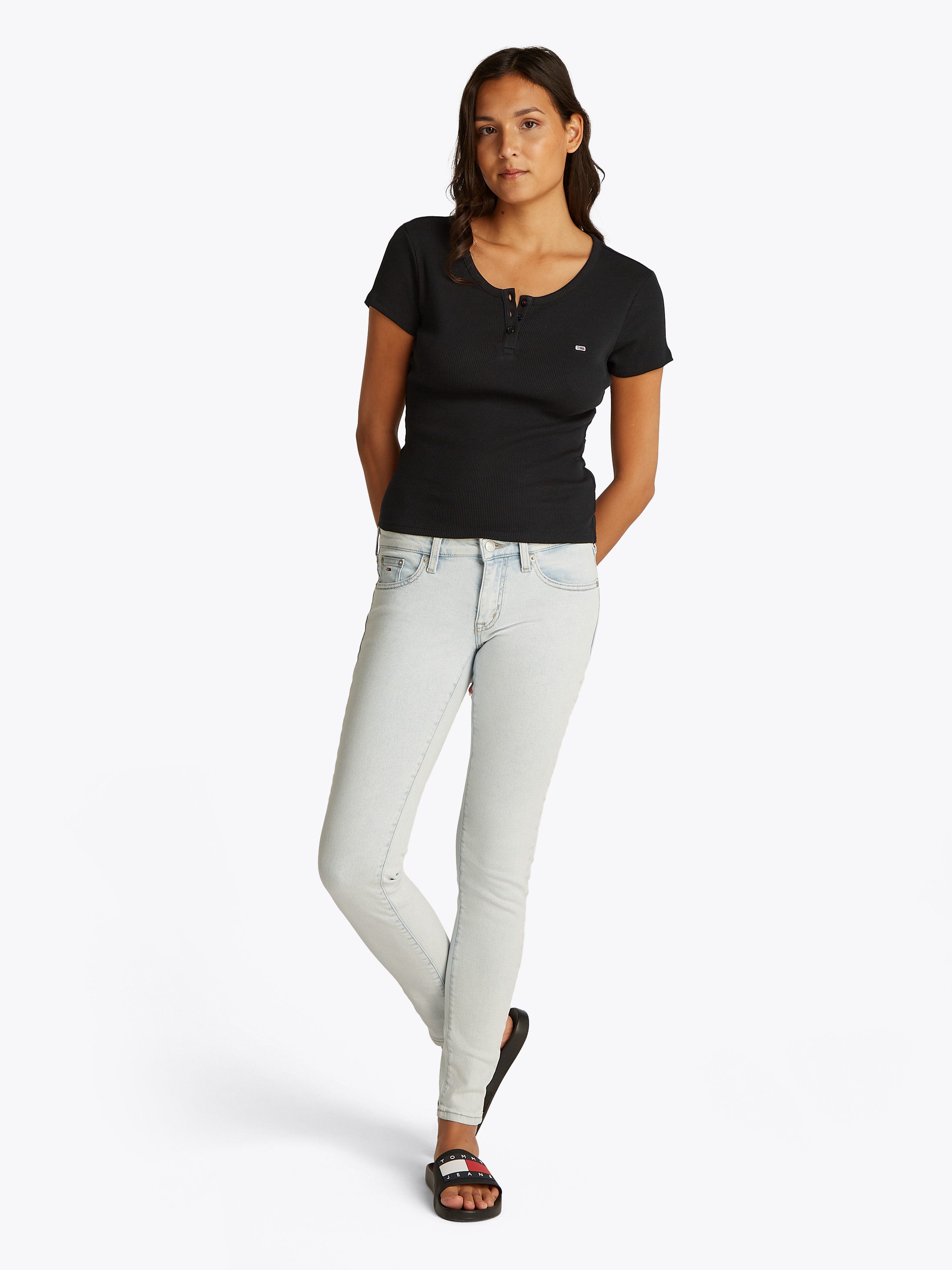 TOMMY JEANS T-shirt TJW SLIM BUTTON RIB C-NECK SS