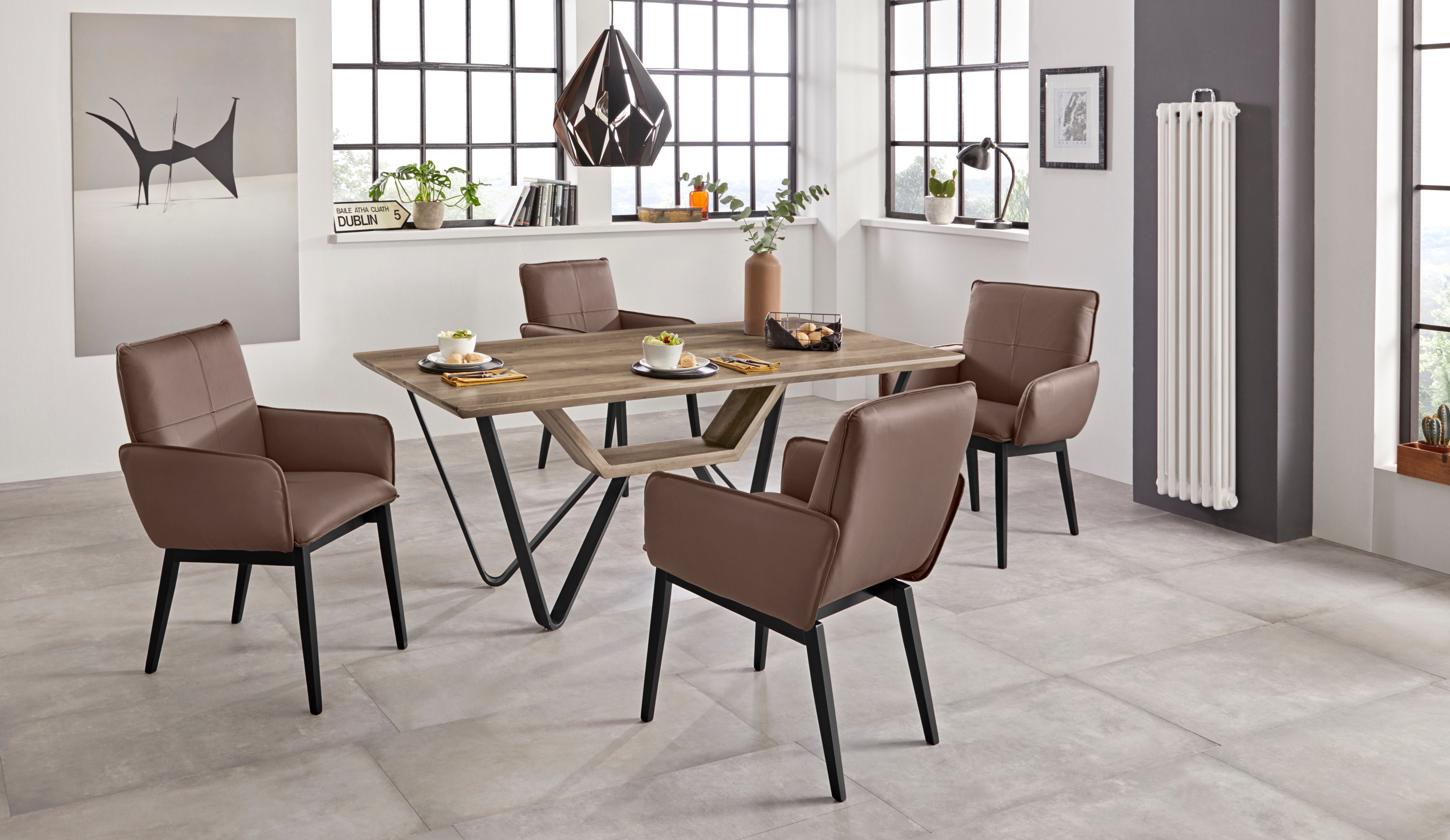 Home affaire Stoel met armleuningen Model 6 Bekleding van microvezel of leer, frame is beuken in zwart gelakt (2 stuks)