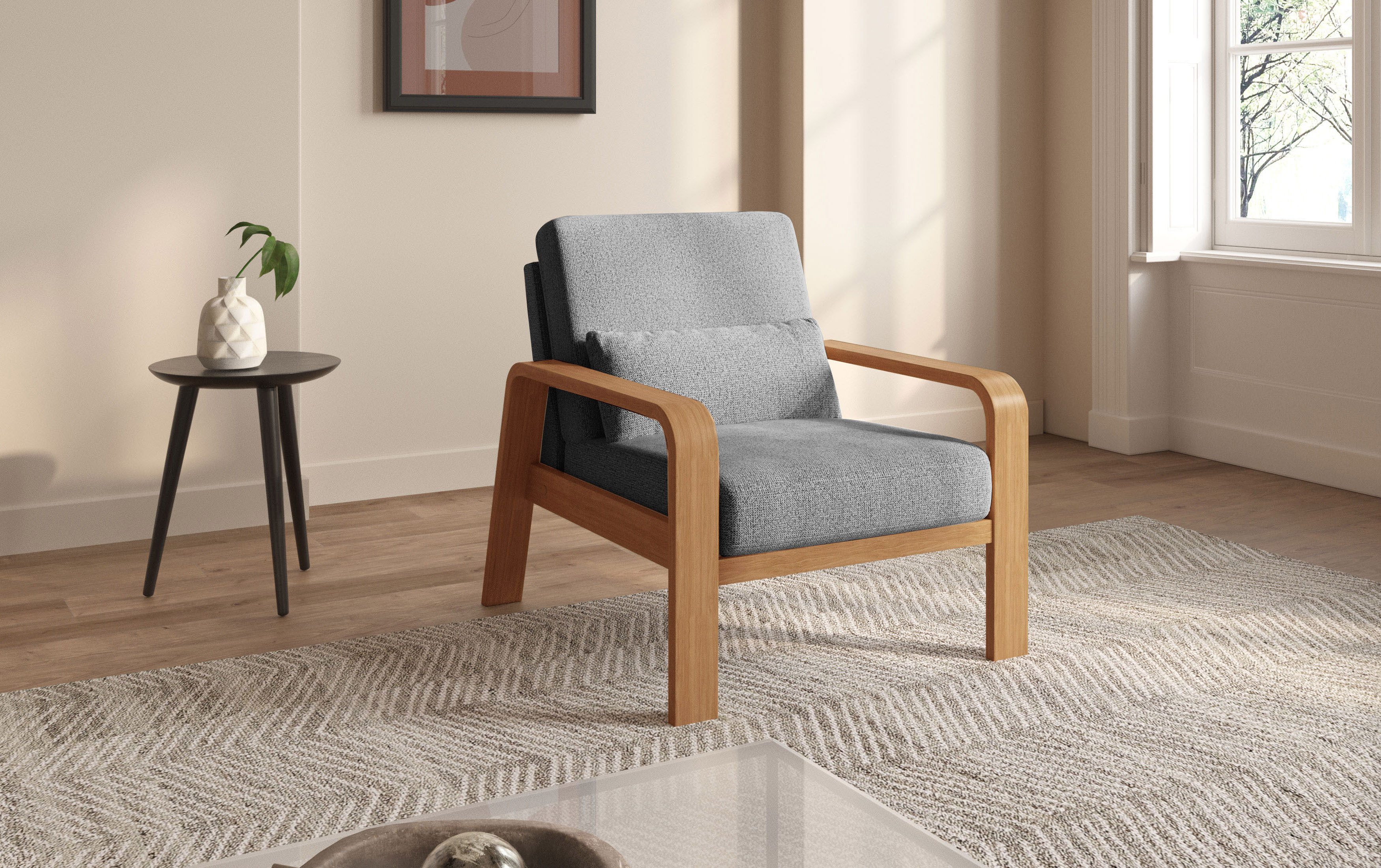 sit&more Fauteuil Kolding Armleuningen van eikenkleurig beukenhout, verschillende bekledingen en kleuren