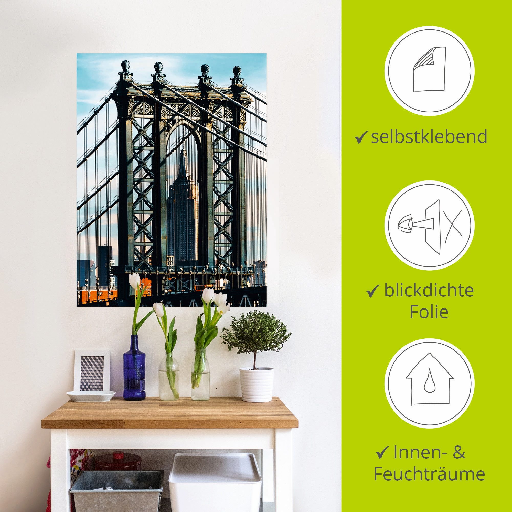 Artland Artprint New York Manhattan Bridge als artprint op linnen, muursticker in verschillende maten