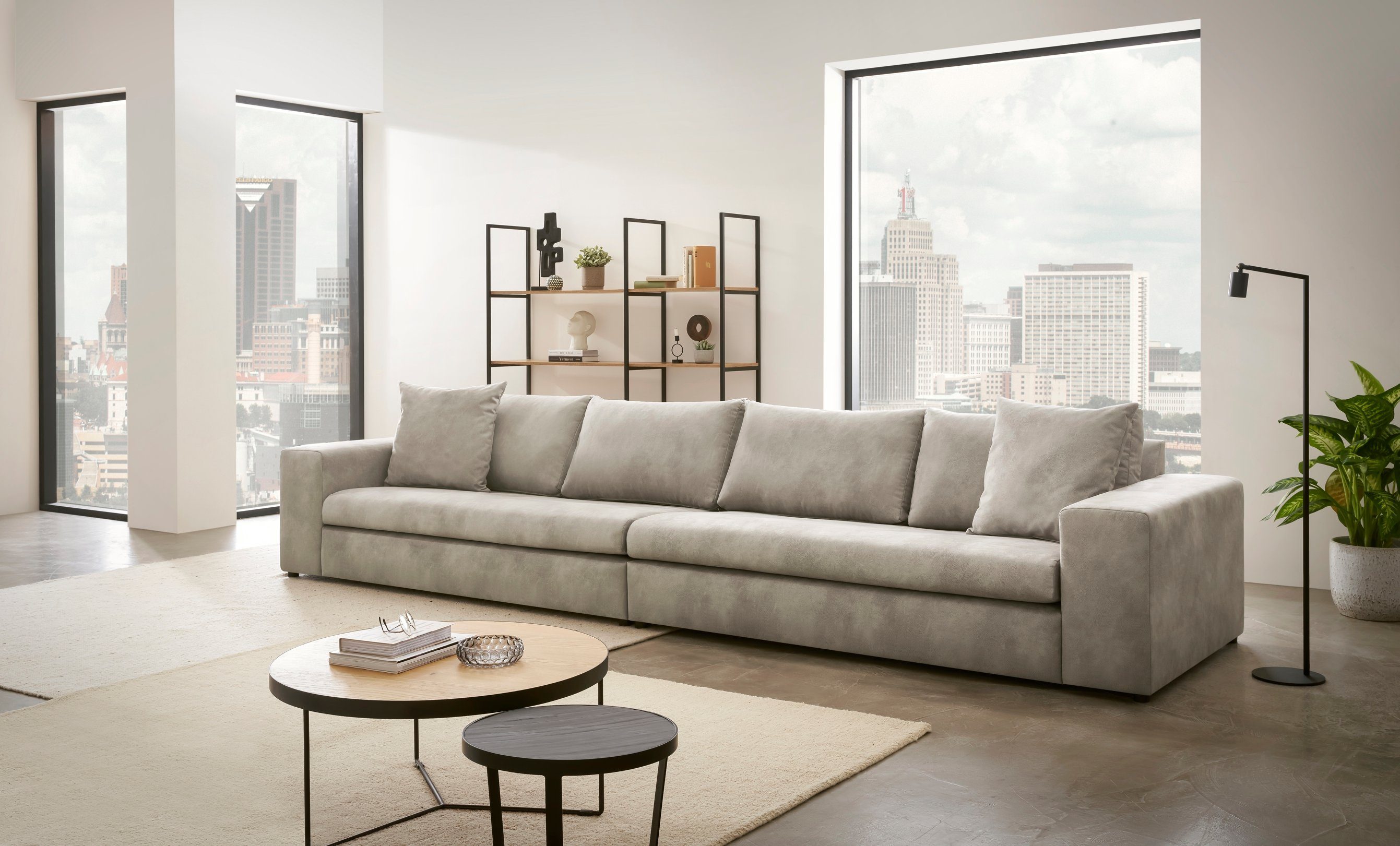 andas 4-zitsbank SLEETLAND XXL in fluweel of vintage lederlook
