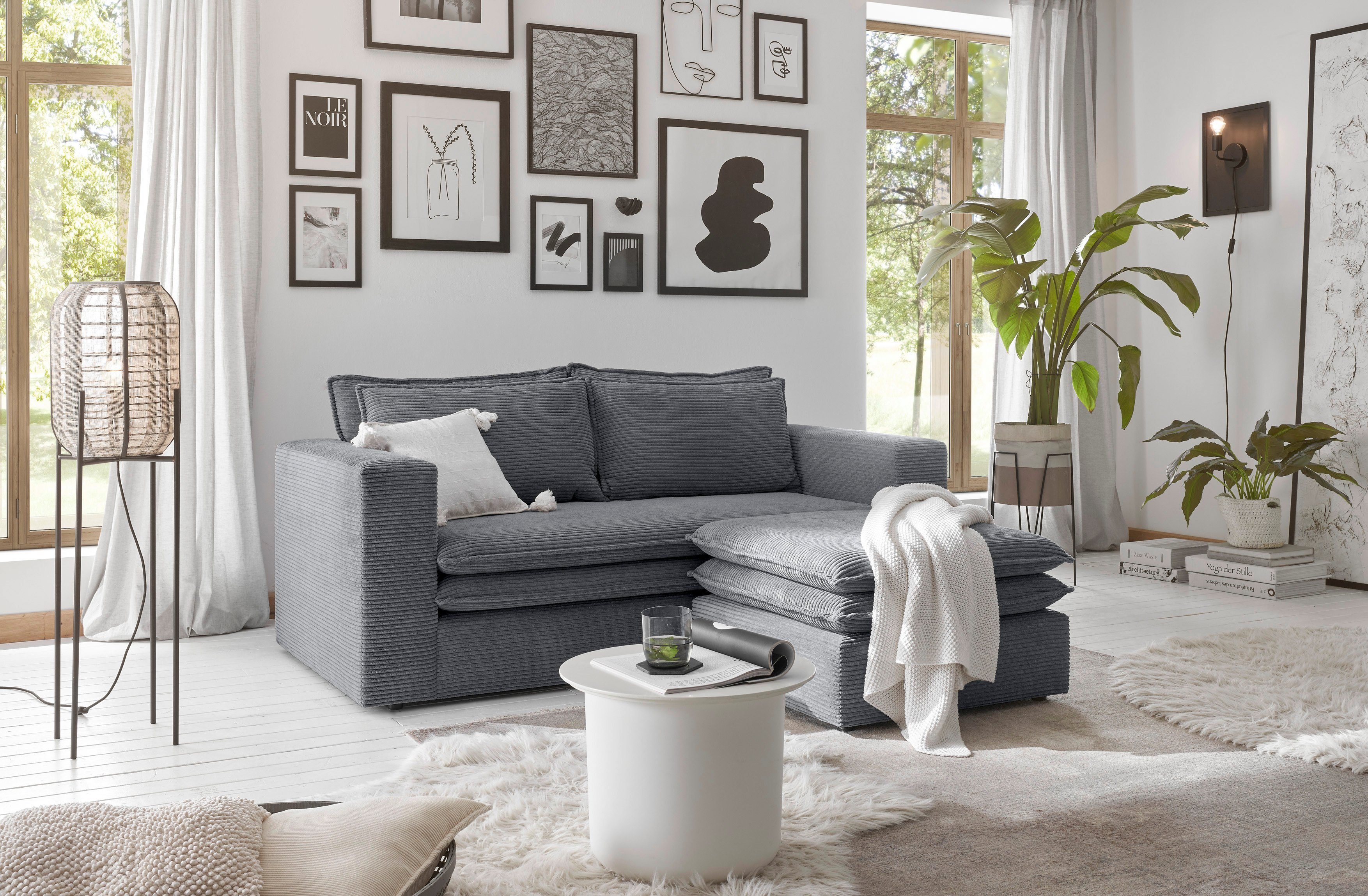Places of Style Zithoek PIAGGE 2-zitsbank en hocker klein als set (2-delig)