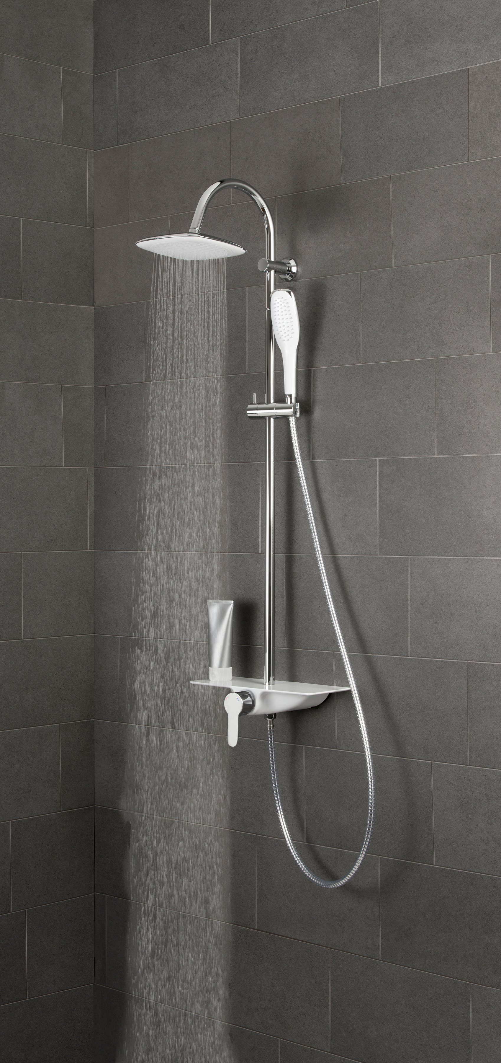 Schütte Slang en handdouche Waterway Douchesysteem met kraan en regendouche, chroom/wit