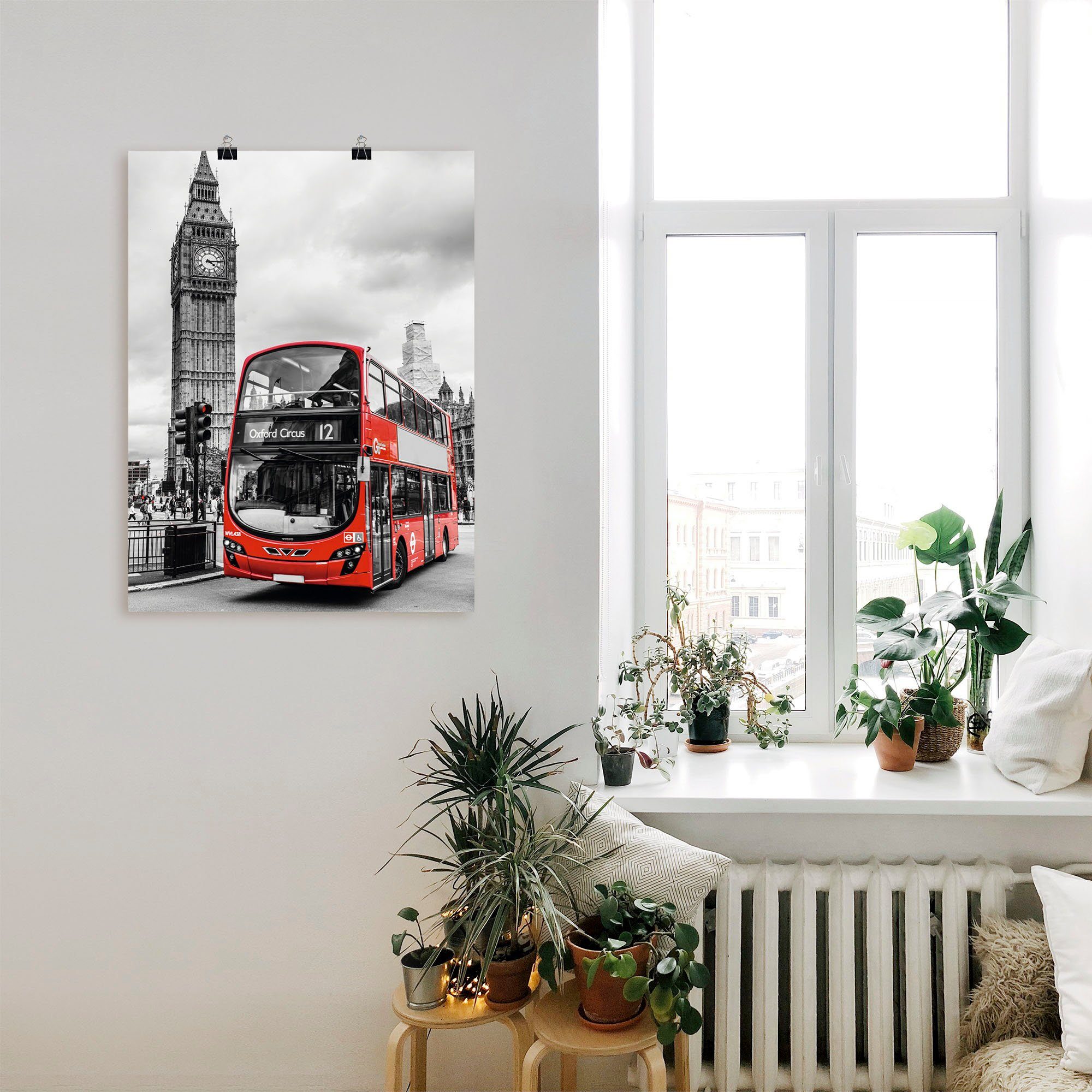Artland Artprint Londen Bus en Big Ben als artprint op linnen, poster in verschillende formaten maten
