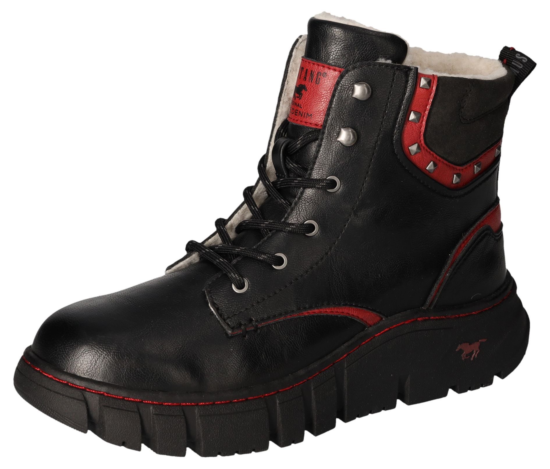 Mustang Shoes Winterlaarzen , plateau, veterschoenen, enkellaars met contrastafwerking en -naad dames winterlaarsjes maat 36 EU zwart