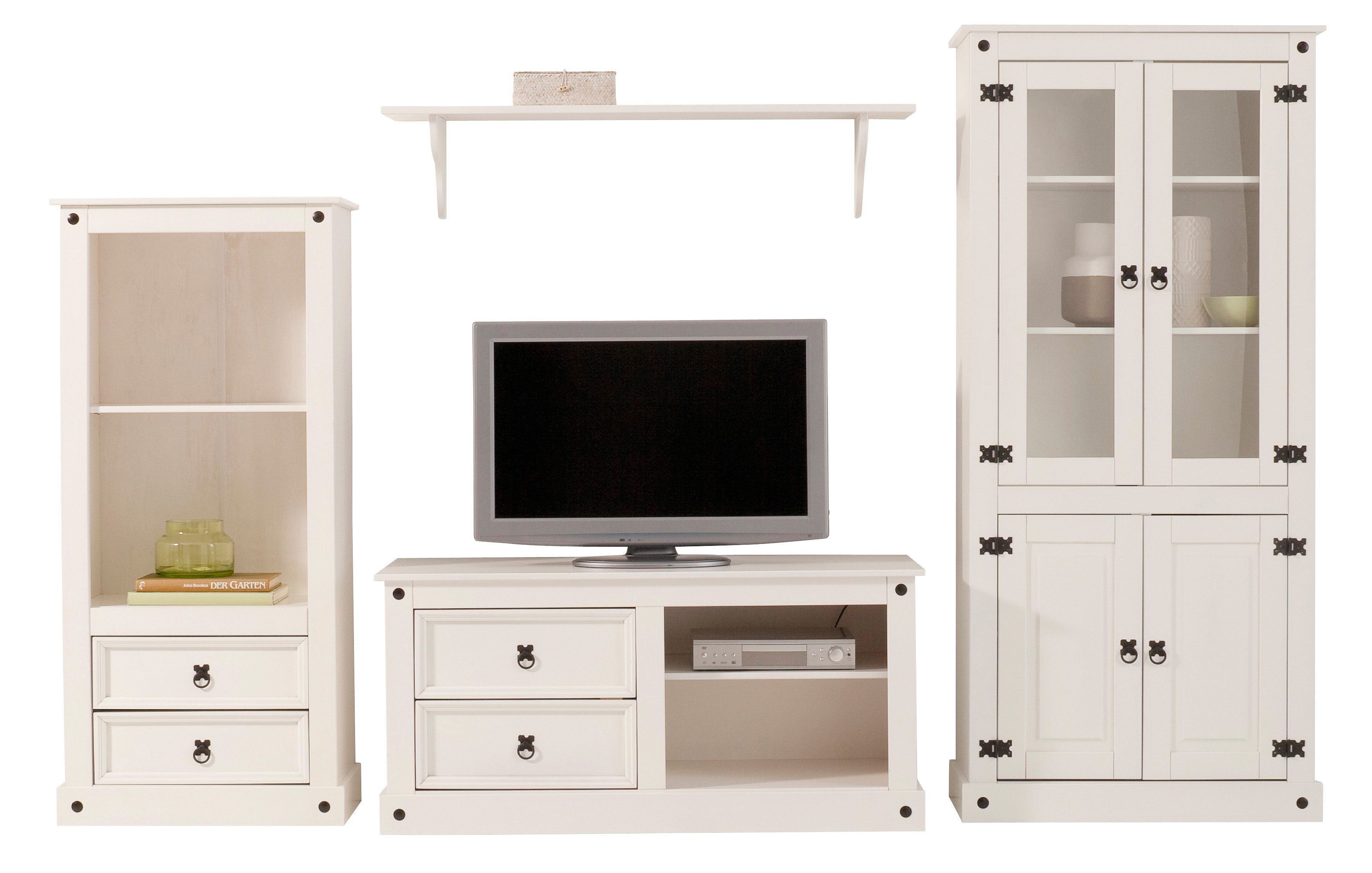 Home affaire Wandmeubel bestaande uit 1 vitrinekast, 1 lowboard en 1 legplank, zonder wandboard (set, 3 stuks)