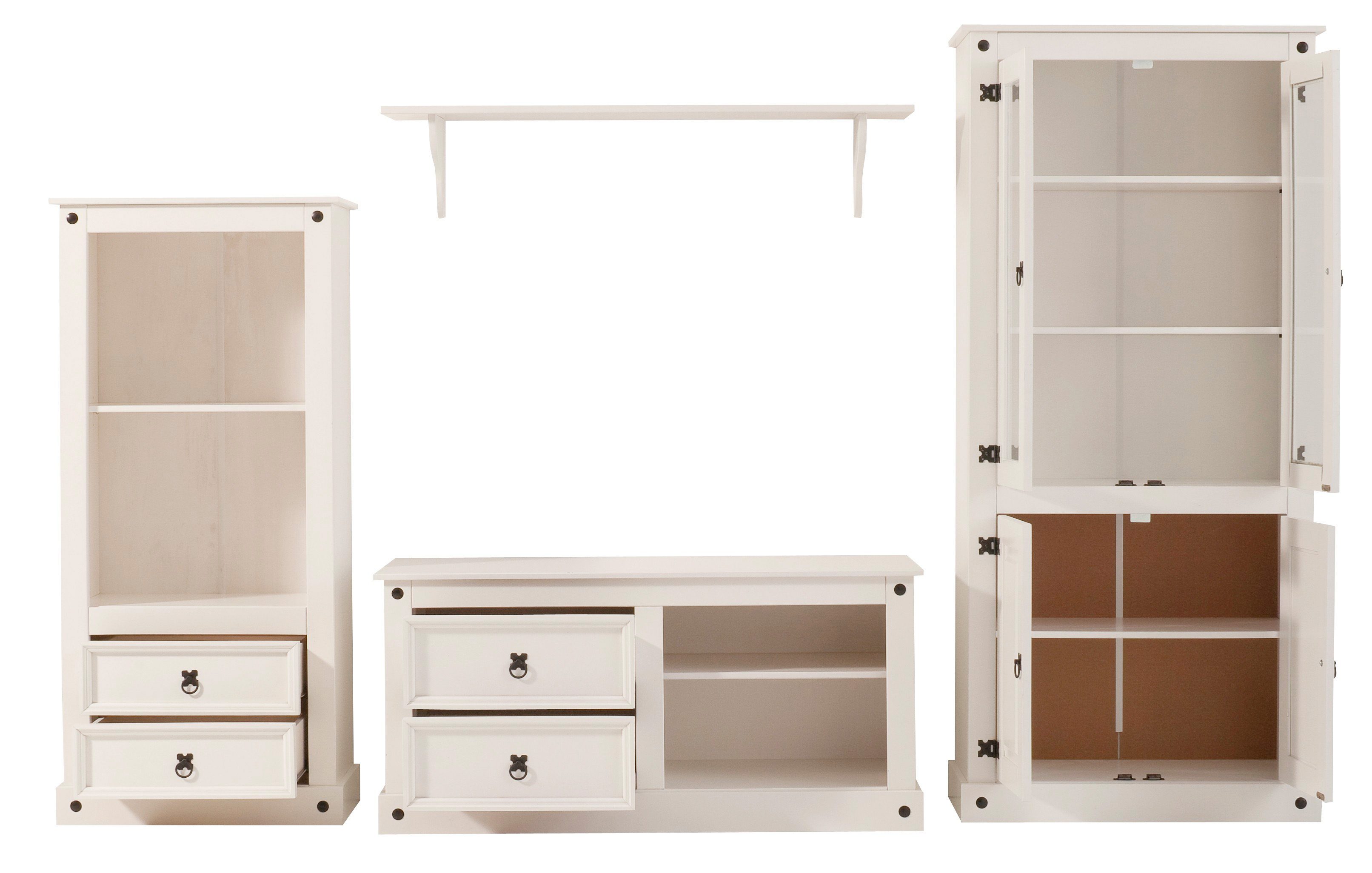 Home affaire Wandmeubel bestaande uit 1 vitrinekast, 1 lowboard en 1 legplank, zonder wandboard (set, 3 stuks)