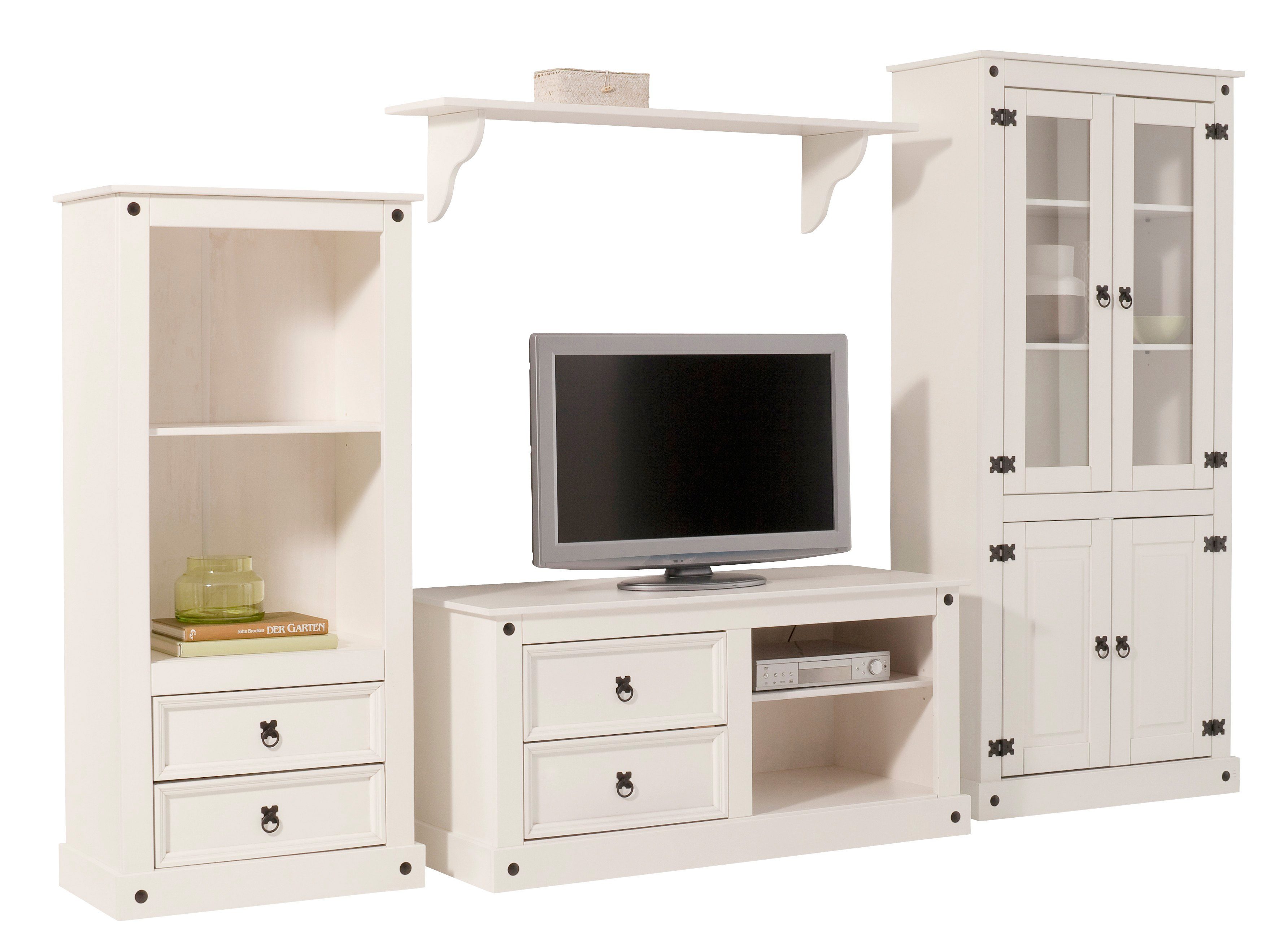 Home affaire Wandmeubel bestaande uit 1 vitrinekast, 1 lowboard en 1 legplank, zonder wandboard (set, 3 stuks)