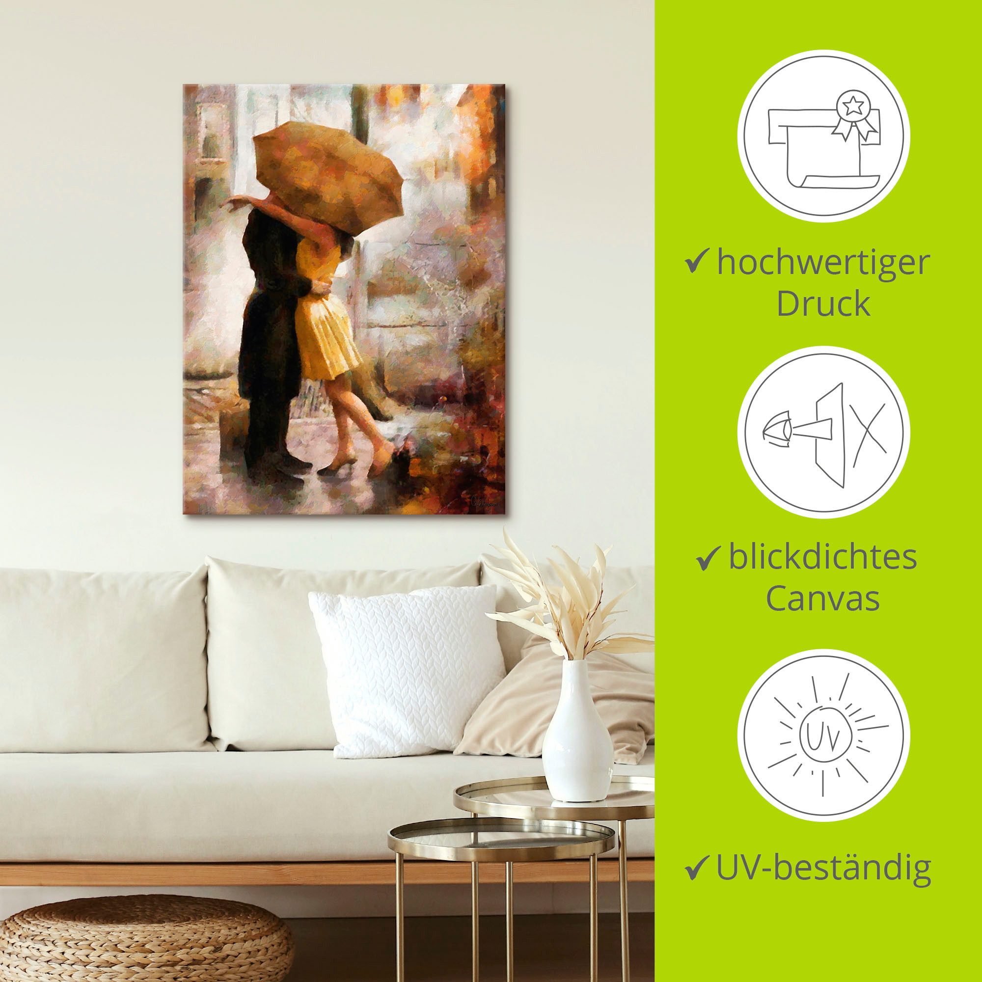 Artland Artprint Kus onder paraplu als artprint op linnen, poster in verschillende formaten maten