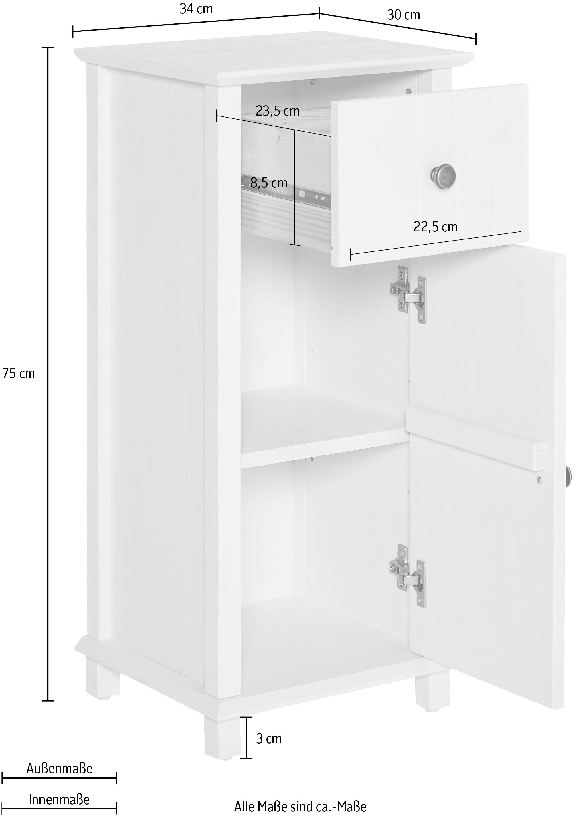Home affaire Onderkast Vili Breedte 34 cm, badkamerkast van massief hout, grenenhout