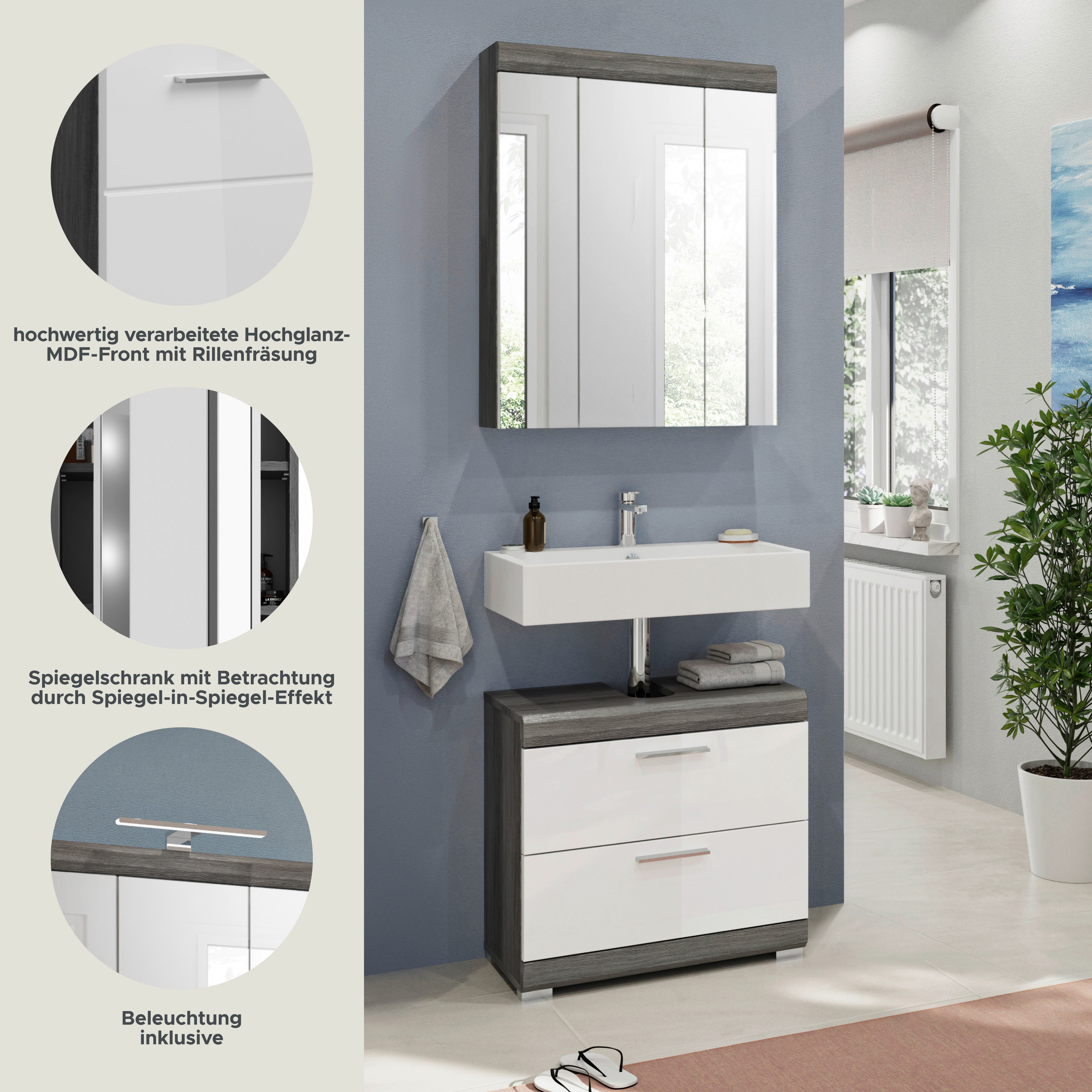 INOSIGN Badkamerserie Siena, 2-delig, bestaande uit: onderkast voor wastafel, spiegelkast in verschillende kleuren verkrijgbaar, badkamermeubels, combinatie, badkamer (set, 2-delig)