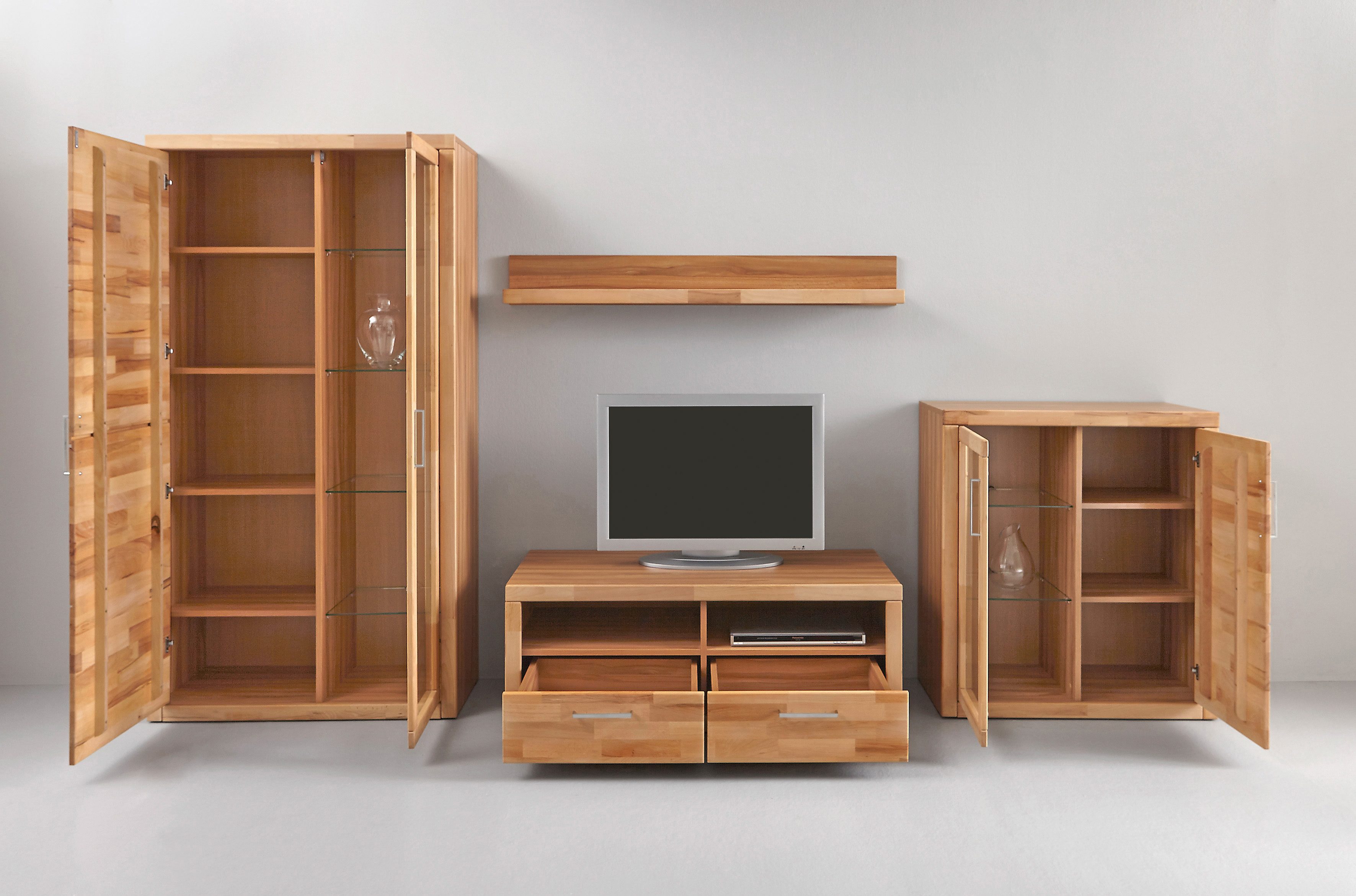 Home affaire Wandmeubel Logo, fronten massief hout, lichaam houtvezelplaat, veel opbergruimte (set, 4-delig)