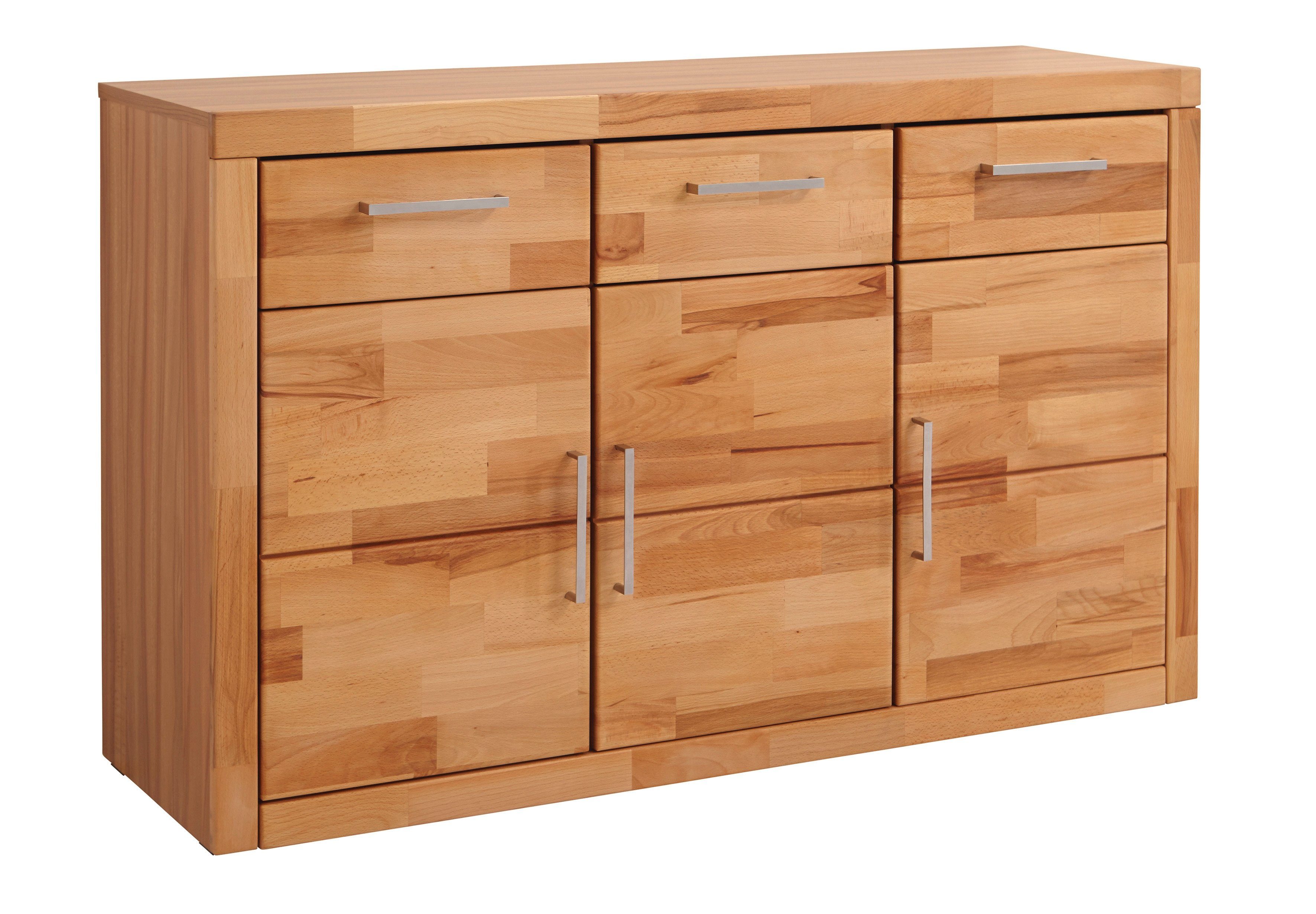 Home affaire Dressoir Logo, 130cm breed, 42 cm diep, fronten massief hout, 2 brede vakken