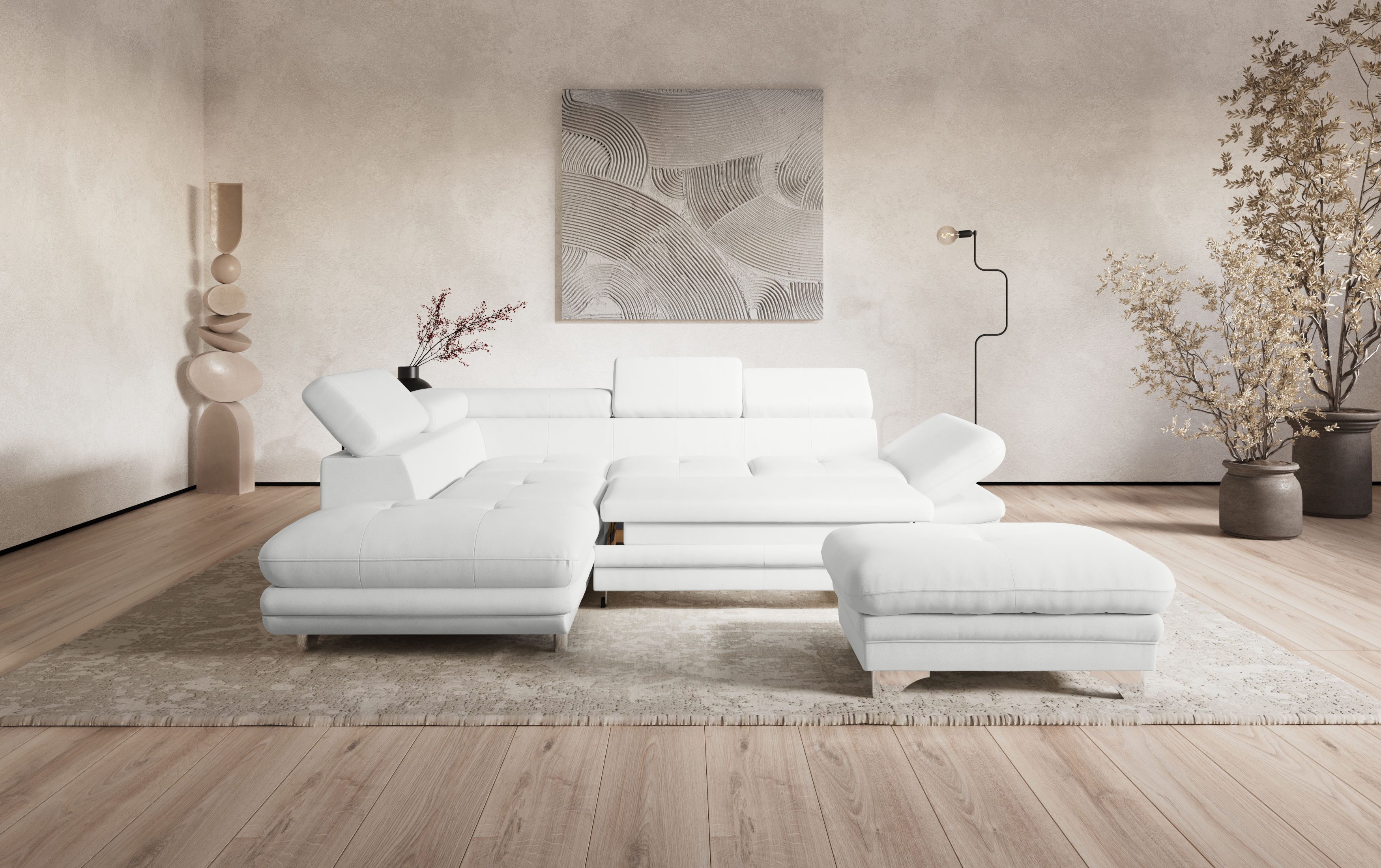 COTTA Hoekbank Enterprise L-vorm met hoofd- en armverstelling, optioneel met bedfunctie