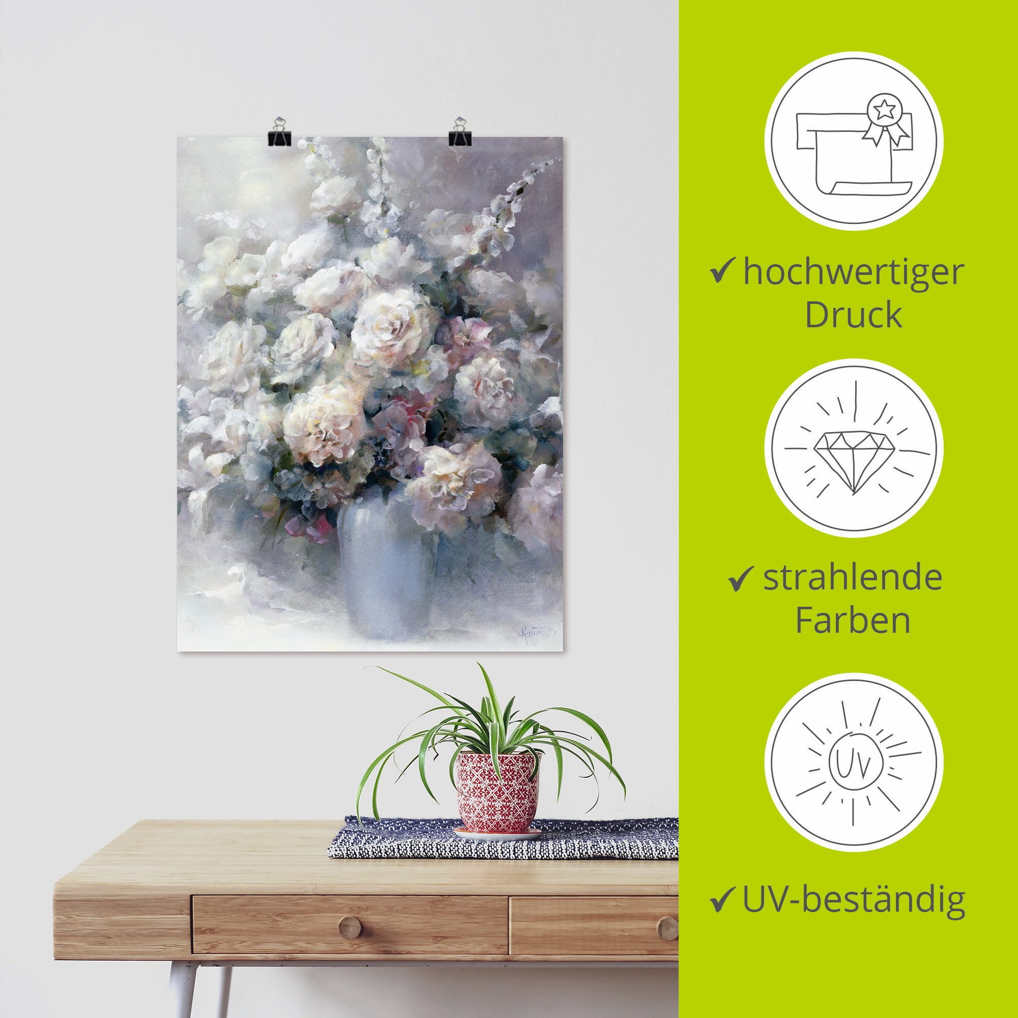 Artland Artprint Witte struisvogel als artprint op linnen, poster in verschillende formaten maten
