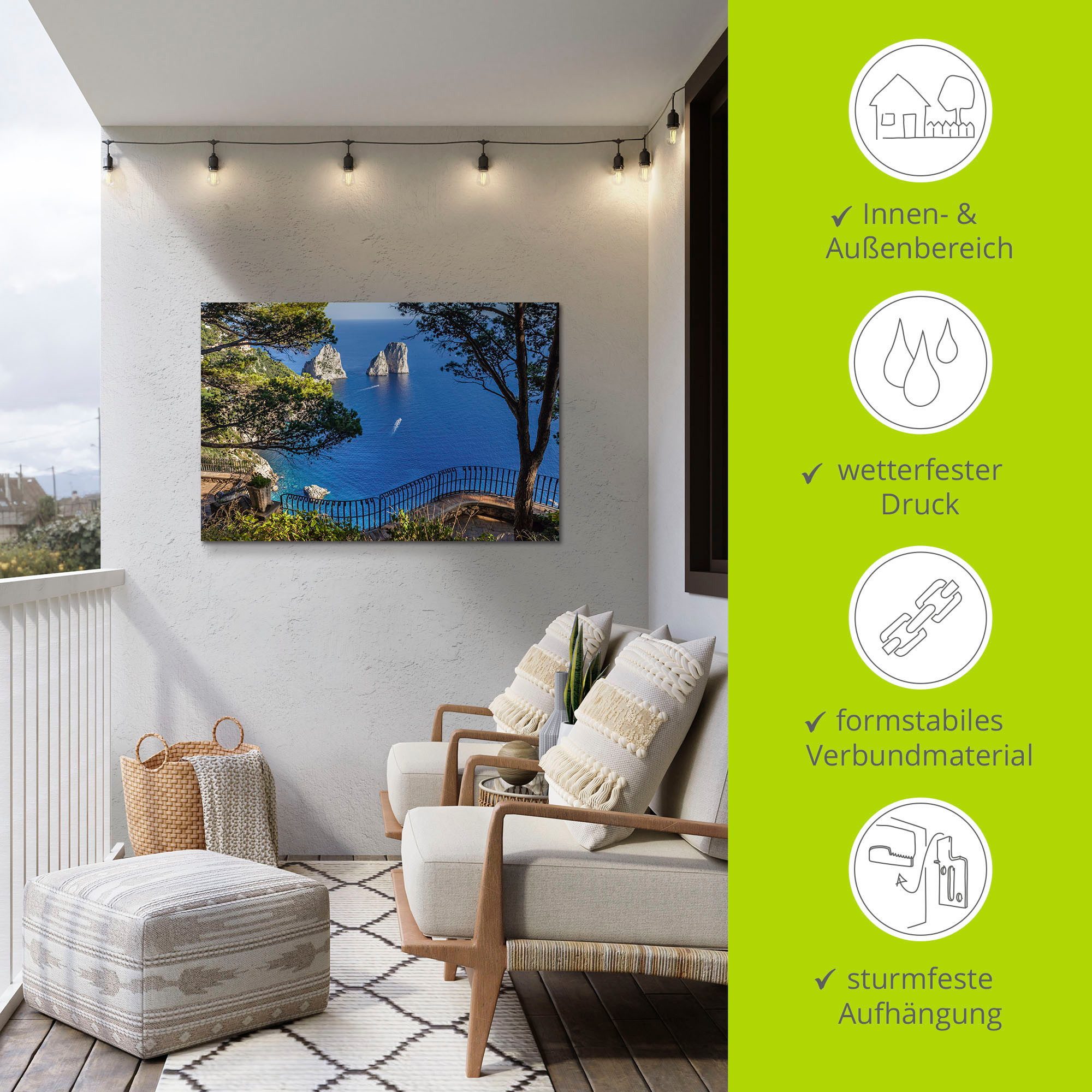 Artland Artprint Faraglione-rots op capri, Italië als artprint van aluminium, artprint voor buiten, artprint op linnen, poster, muursticker