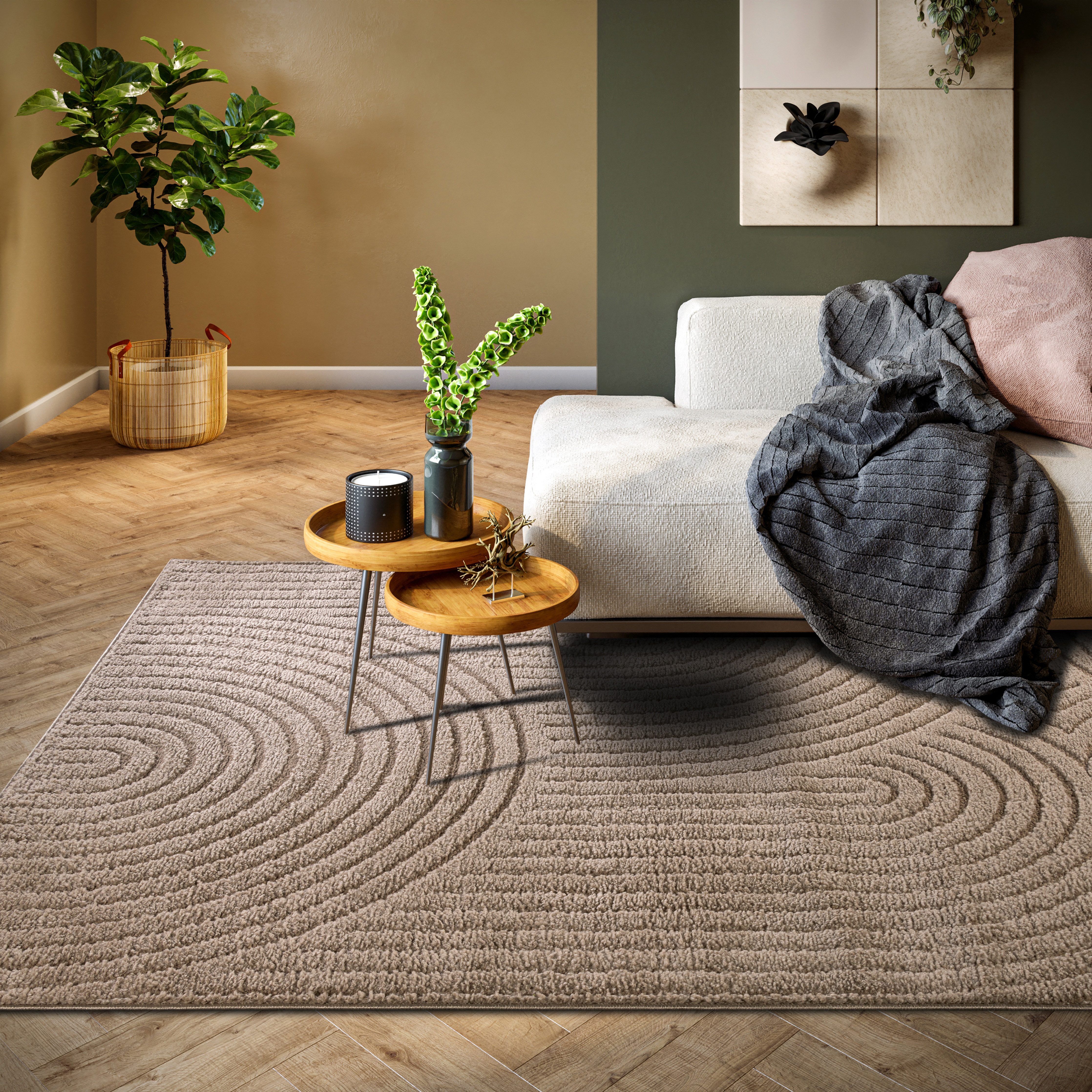 ELLE DECORATION Design-vloerkleed Cosy Panglao, ook als rond tapijt verkrijgbaar uni laagpolig, hoog-laag structuur, modern, scandi, boho, woonkamer