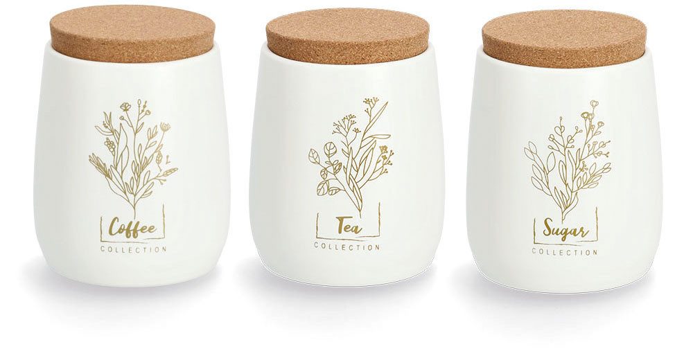 Zeller Present Voorraadbus Flowers lichte vintage charme (set, 3-delig) voedsel bewaardozen wit