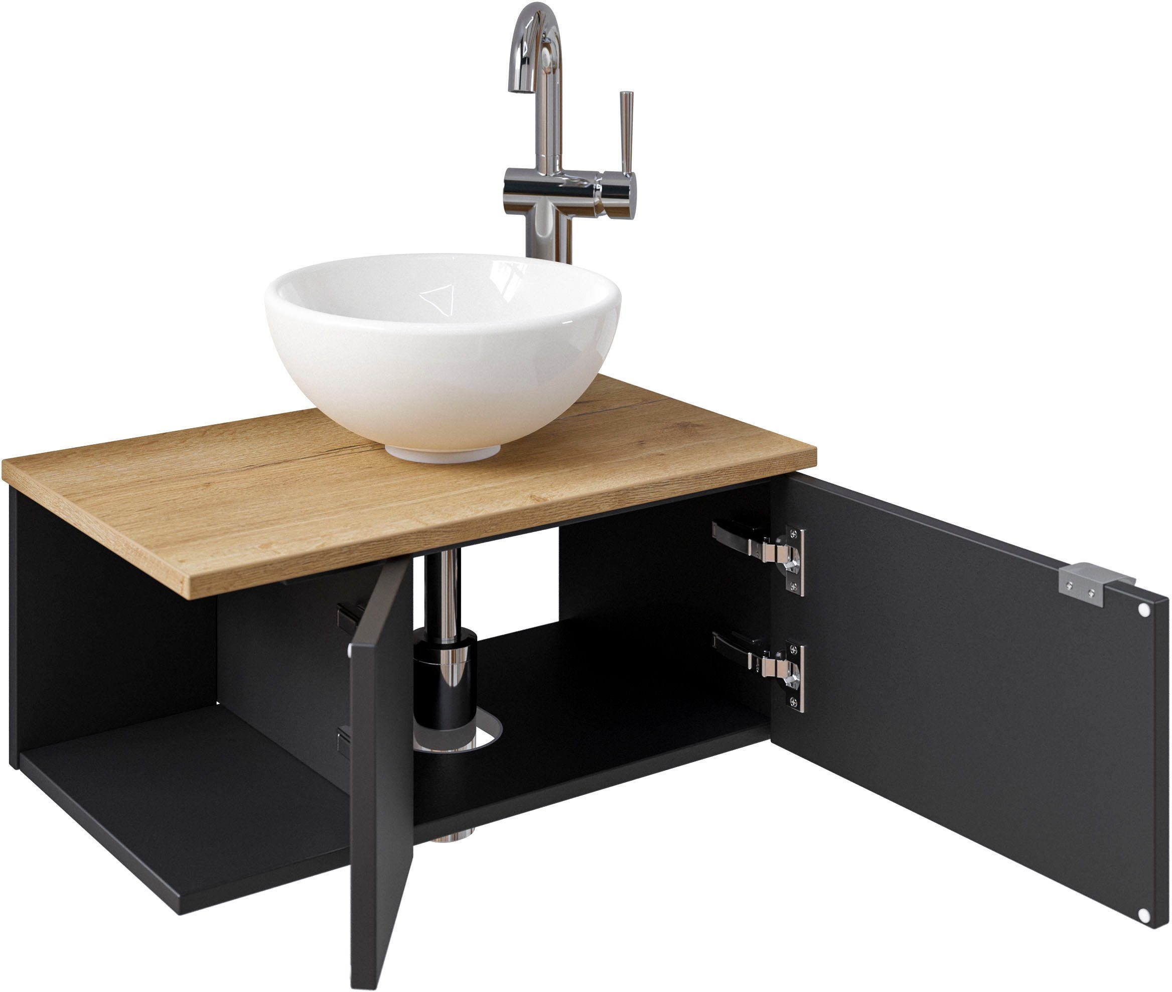 Saphir Wastafelonderkast Serie 6915 wastafel met onderkast voor gastenbadkamer, tweede toilet (3-delig)