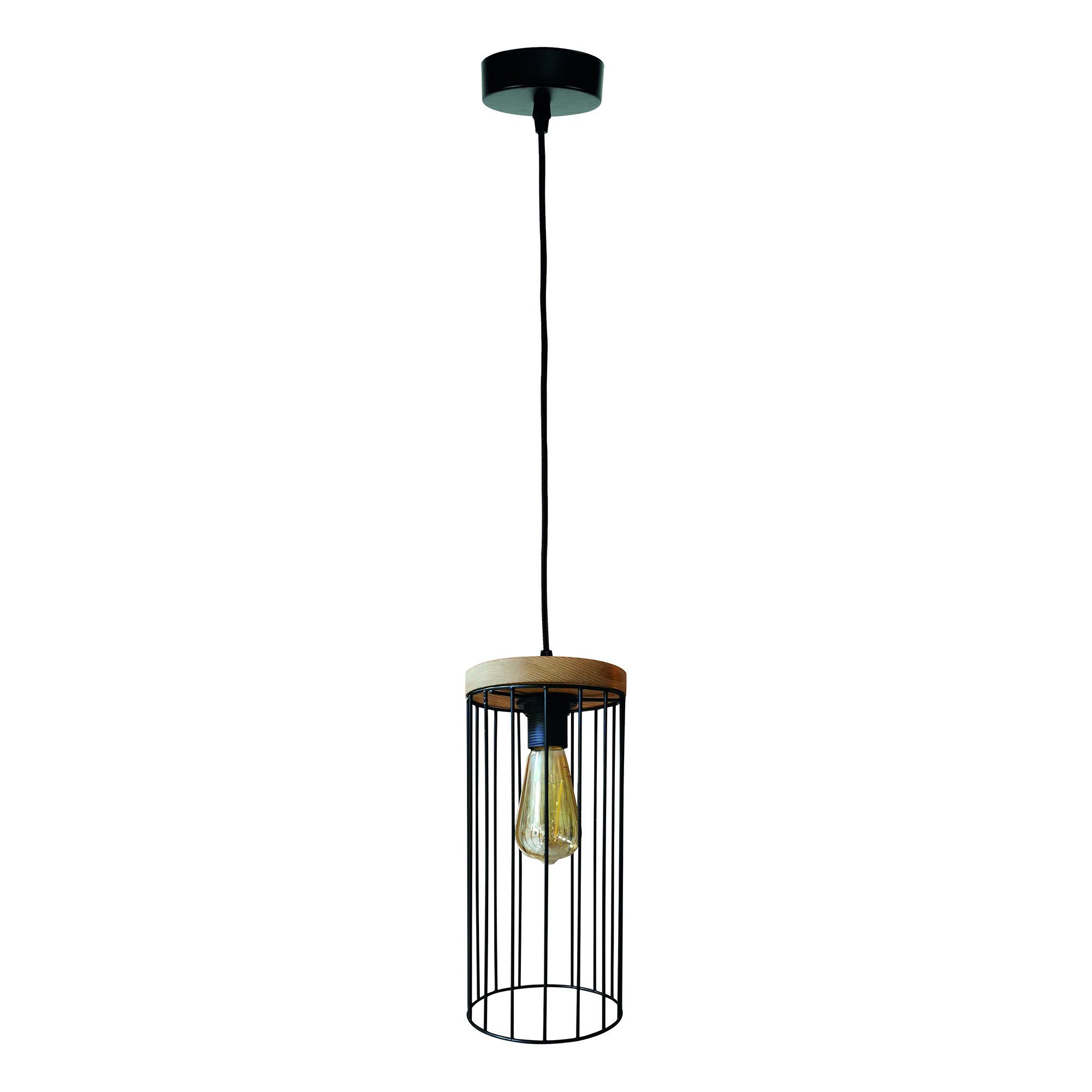 britop lighting hanglamp timeo wood max hanglamp, trendy kap van metaal, met eikenhout zwart