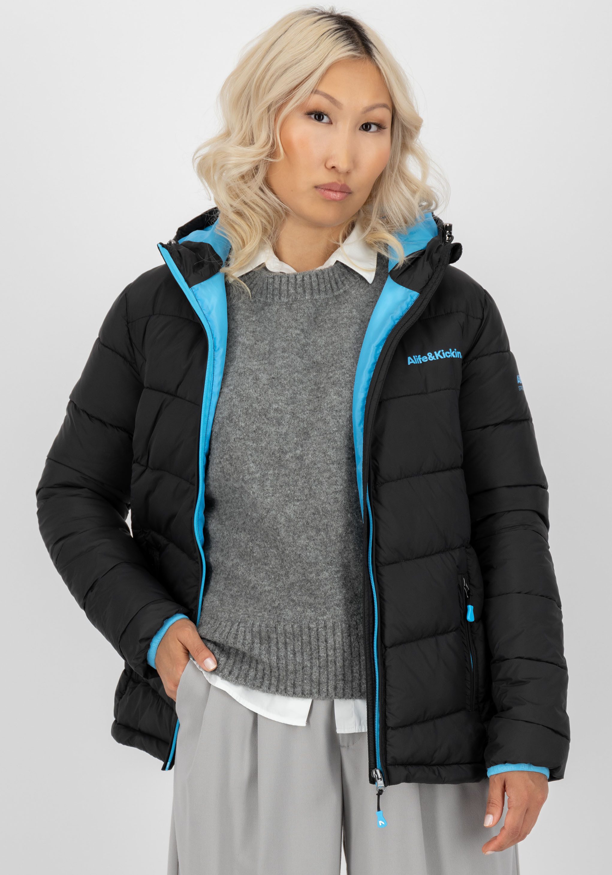 Alife & Kickin Gewatteerde jas AndriaAK lichte getailleerde tussenjas met brede stiksels en capuchon