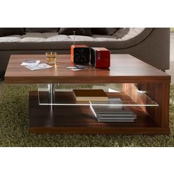 pro line salontafel van hout, met plank van glas, met wieltjes, rechthoekig bruin
