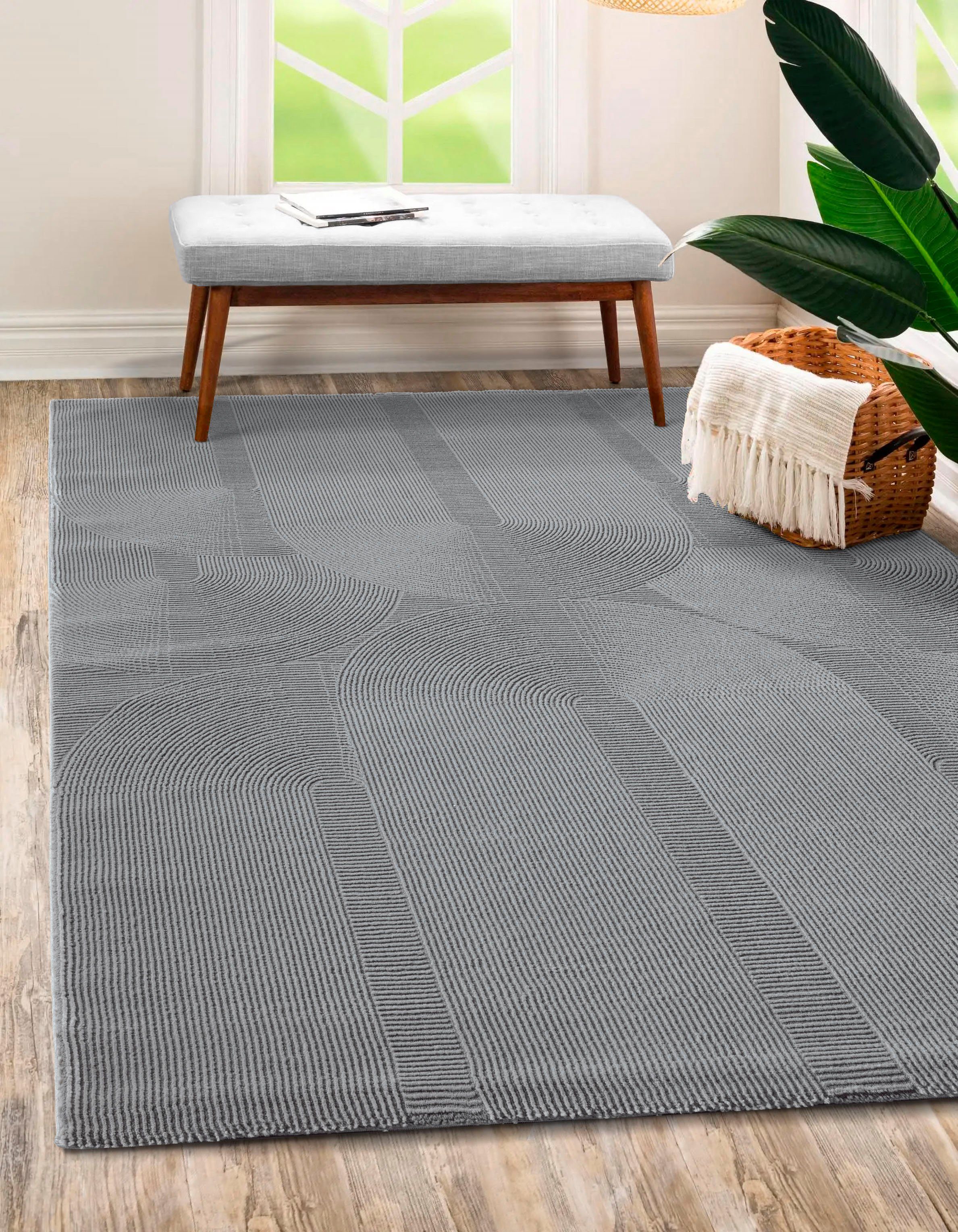 merinos Vloerkleed Sign 1904 Hoog-laag structuur, geometrisch, 100% gerecycled polyester, woonkamer