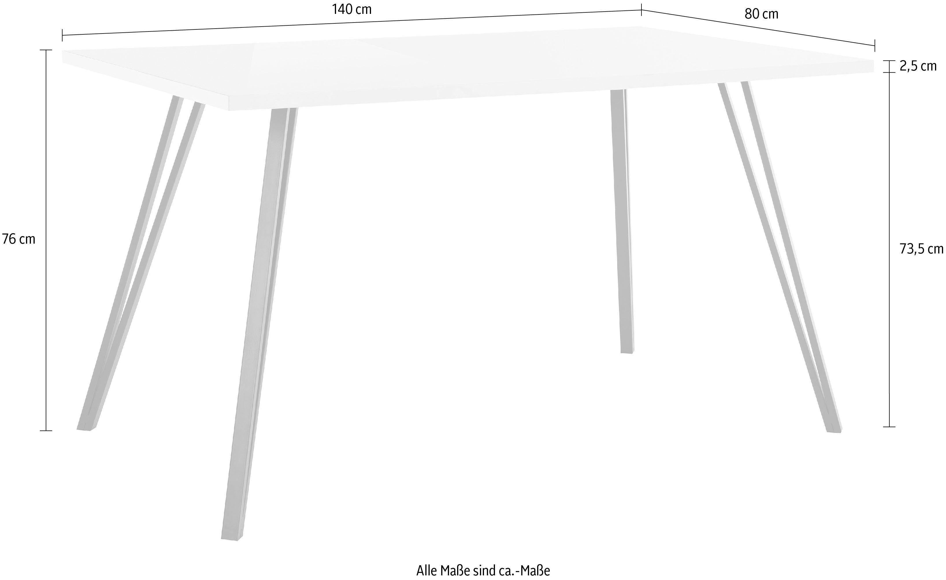 HELA Eettafel JENN Hoogglans wit gelakt, tafelblad vast, onderstel V-vormig (1 stuk)